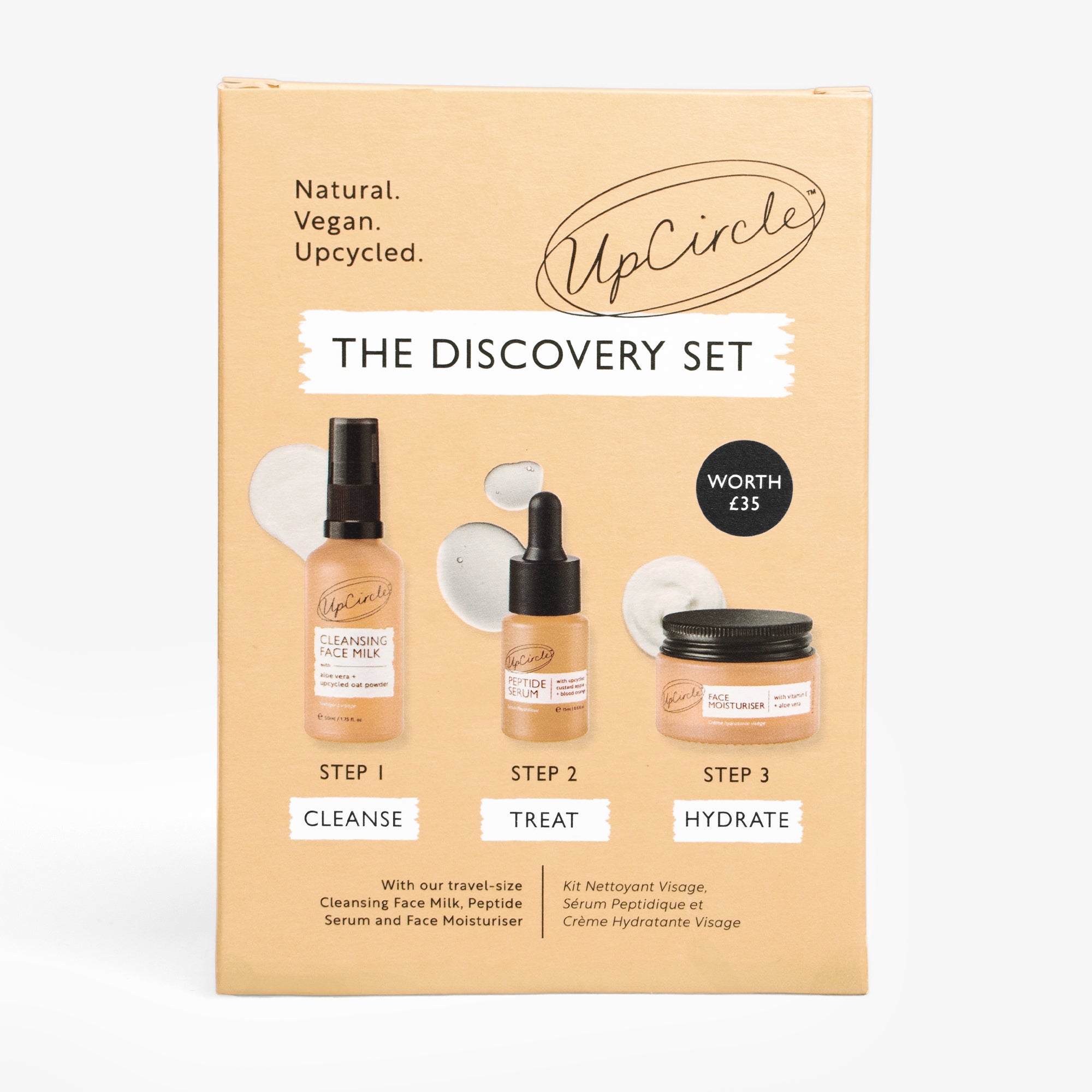 UpCircle skincare discovery set packaging on a white background