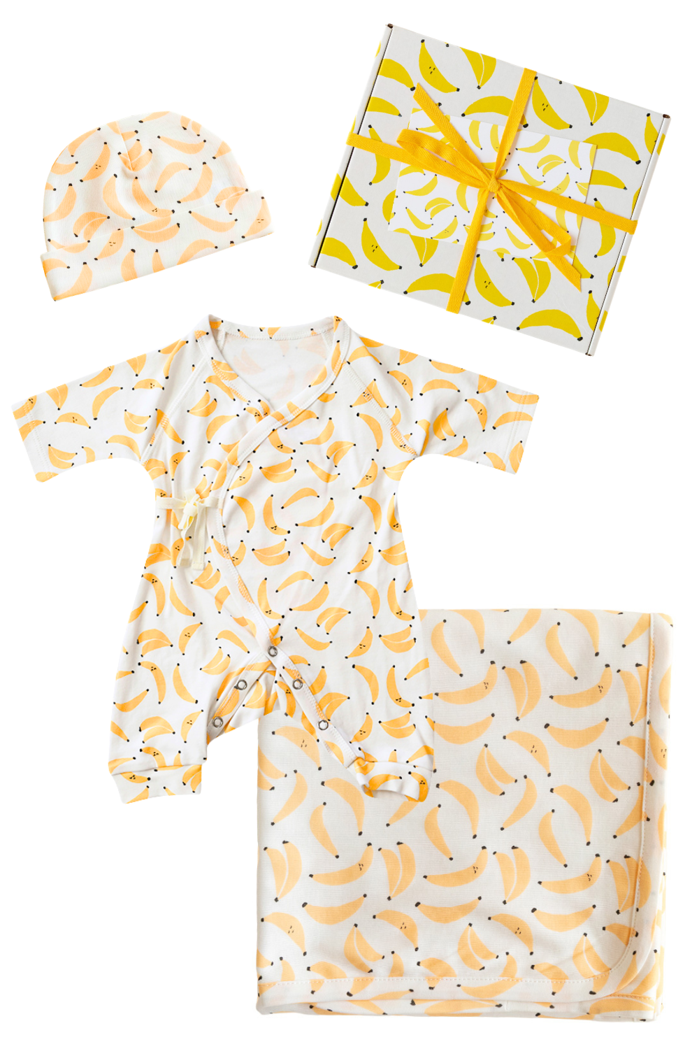 Dodo Banana banana print organic Pima cotton baby gift set
