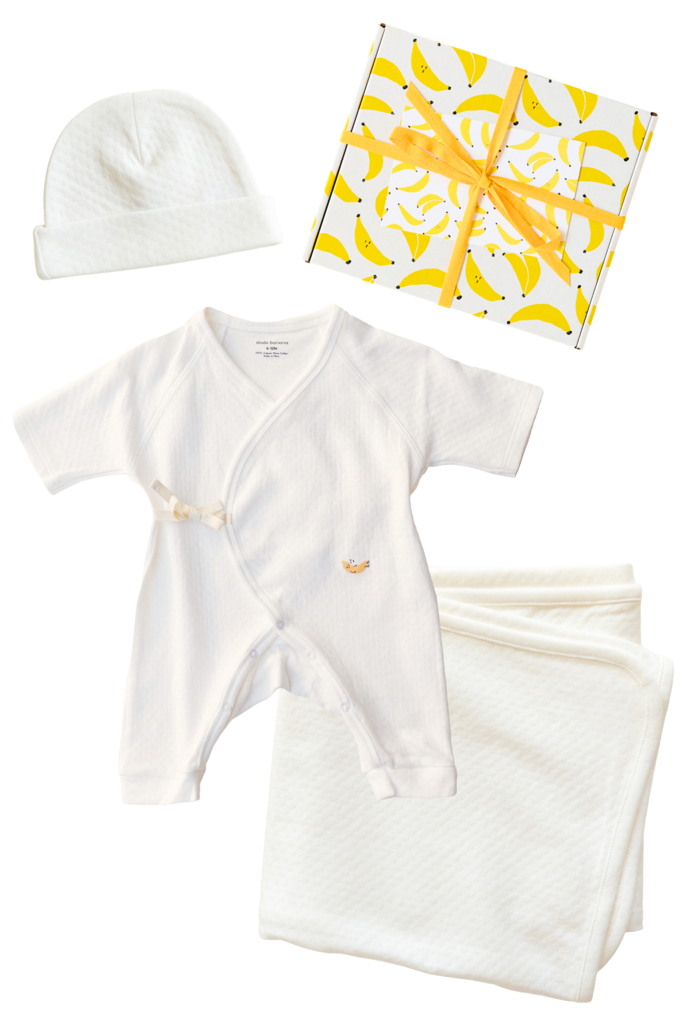 Dodo Banana white pointelle organic Pima cotton baby gift set
