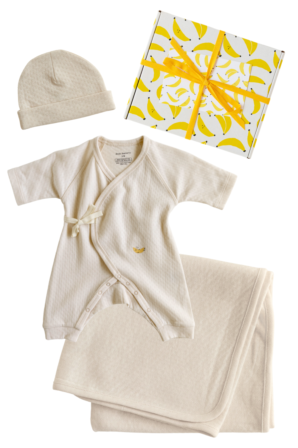 Dodo Banana ecru pointelle organic Pima cotton baby gift set