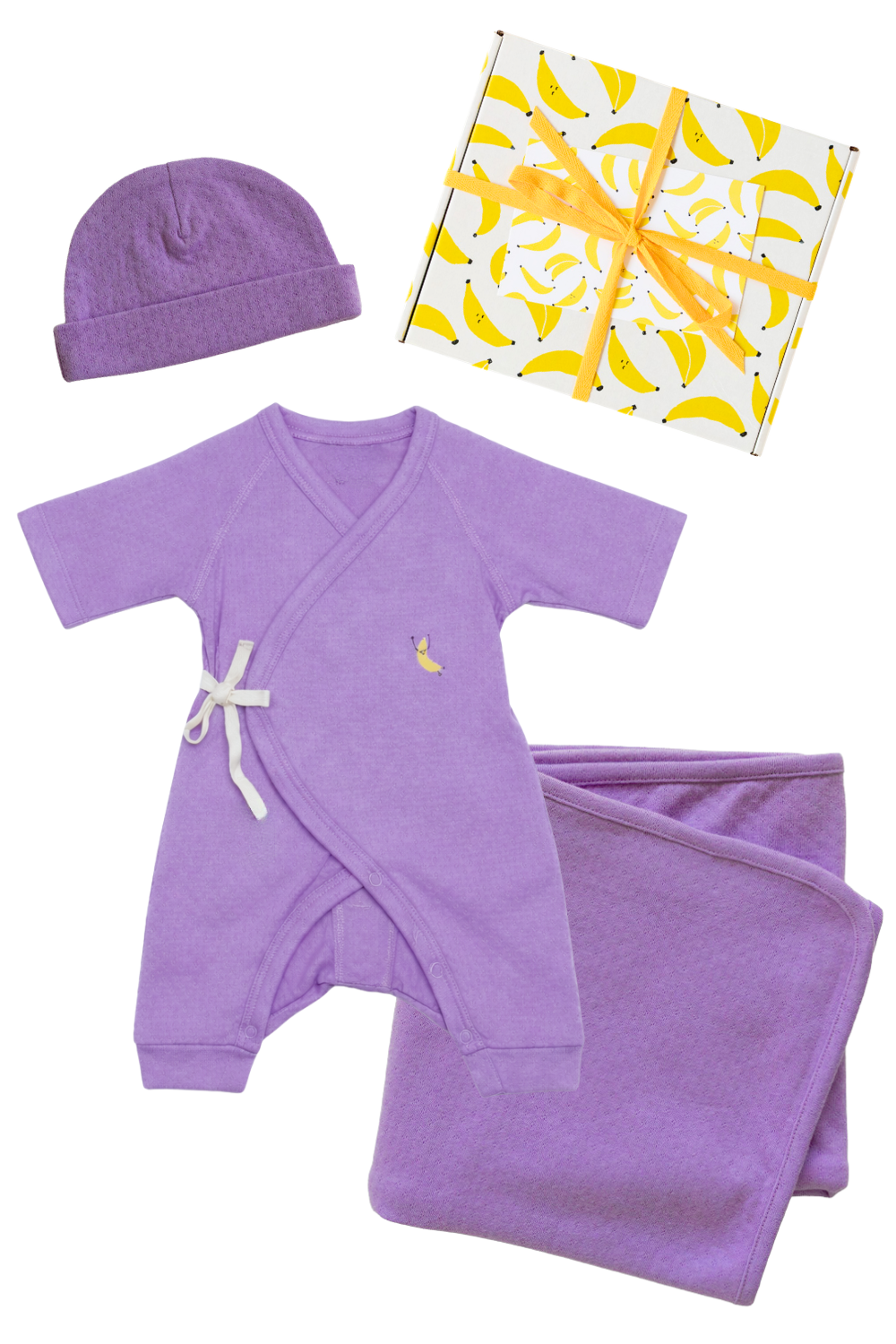 Dodo Banana lilac pointelle organic Pima cotton baby gift set