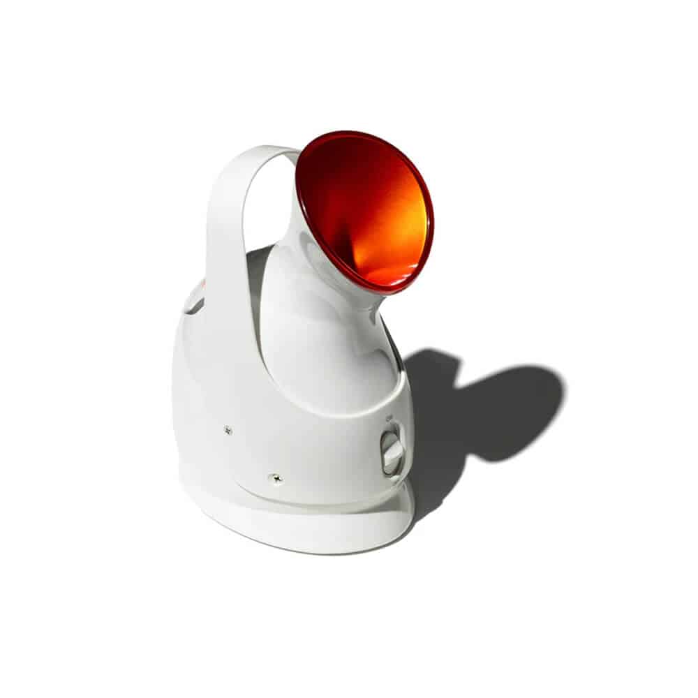 White spotlight with a red lens on a white background