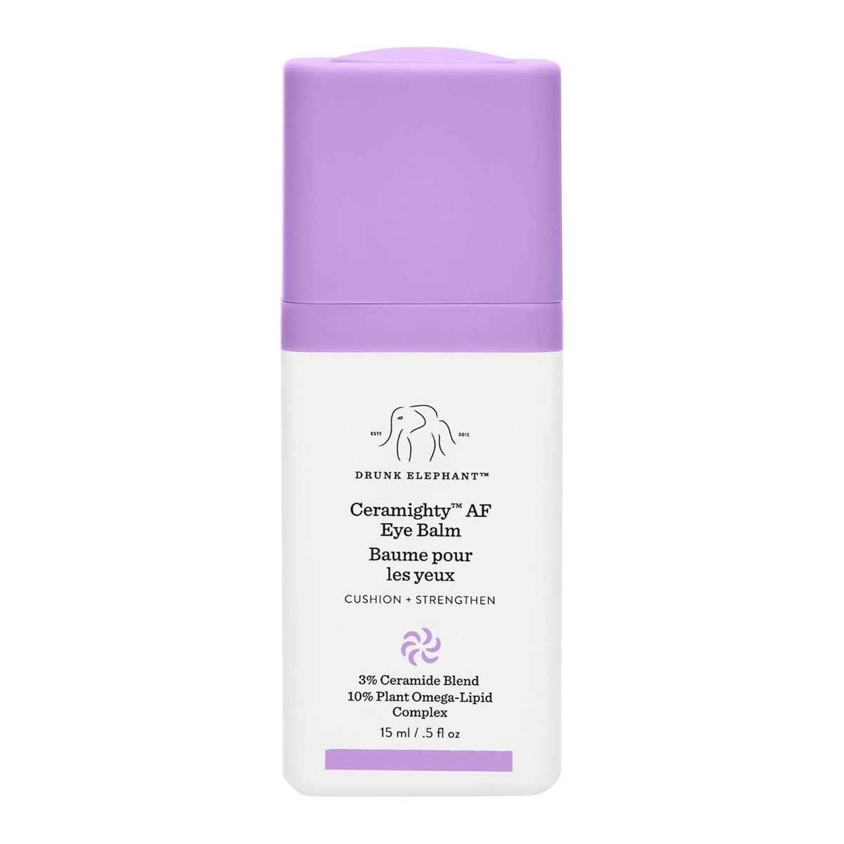 Drunk Elephant Ceramighty AF Eye Balm with purple cap on white background