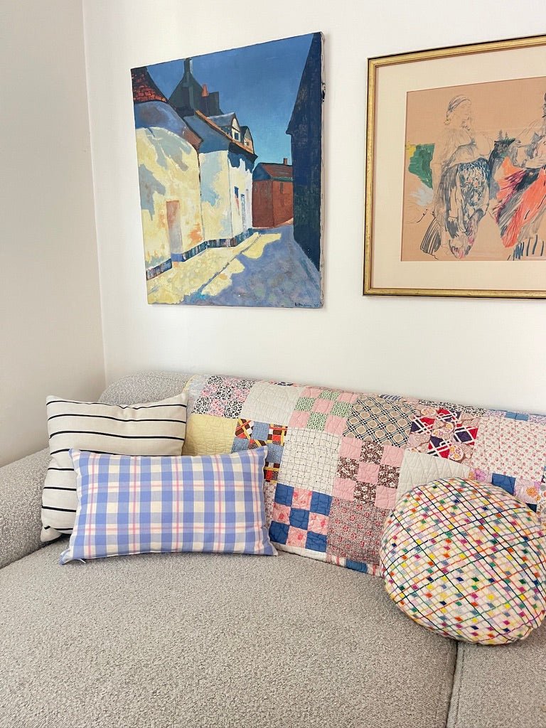 Archive New York Abigail Plaid Square Pillow in Periwinkle and Pink