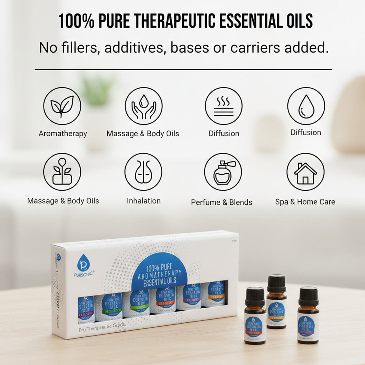 Pursonic 6 Pack of 100% Pure Essential Aromatherapy Oils