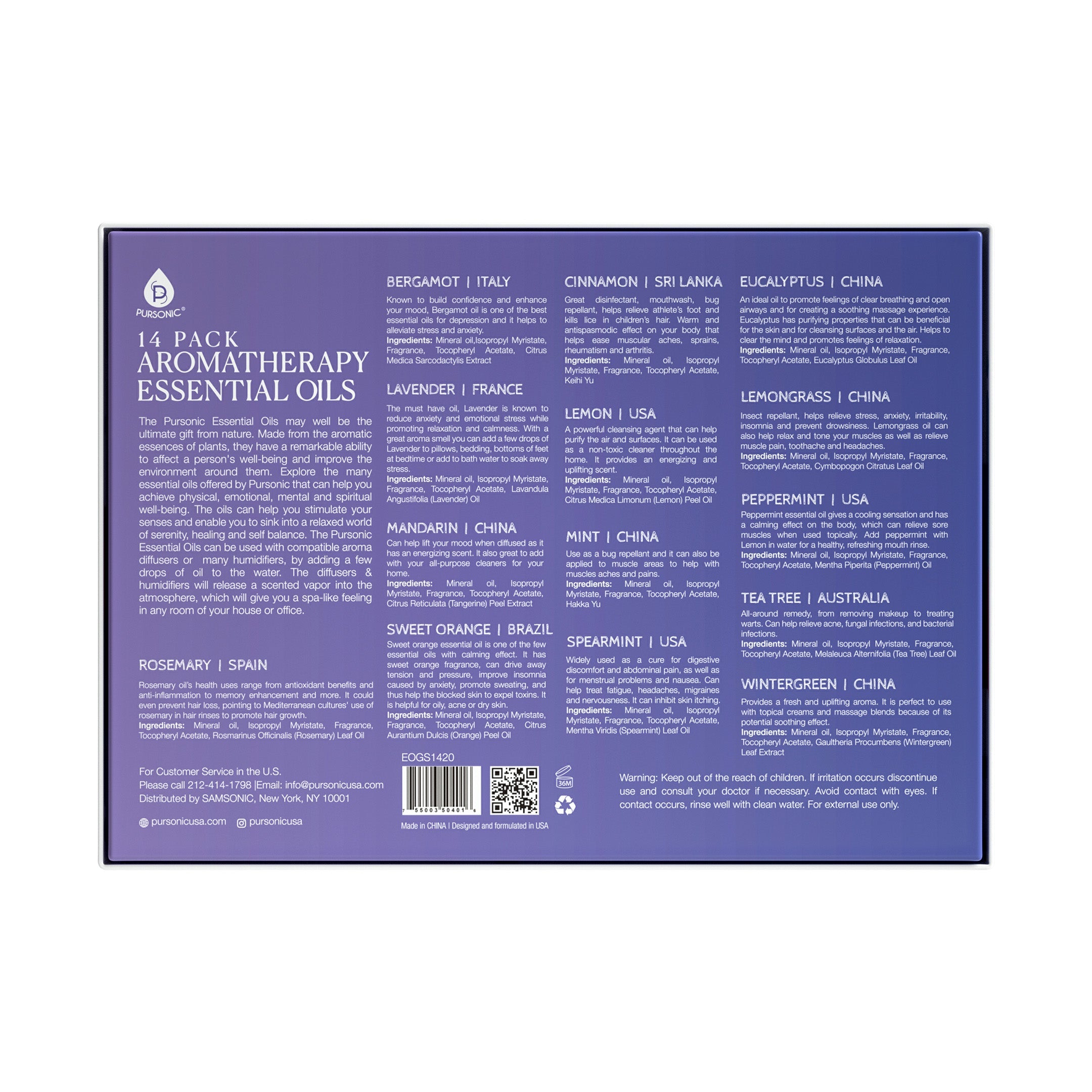 Pursonic 14 Pack Aromatherapy Essential Oil Gift Set