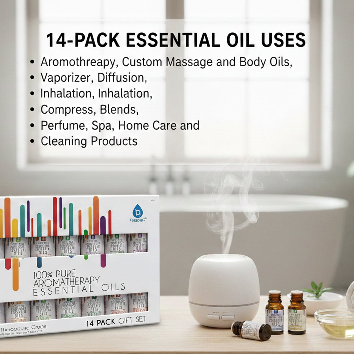 Pursonic 14 Pack of 100% Pure Essential Aromatherapy Oils