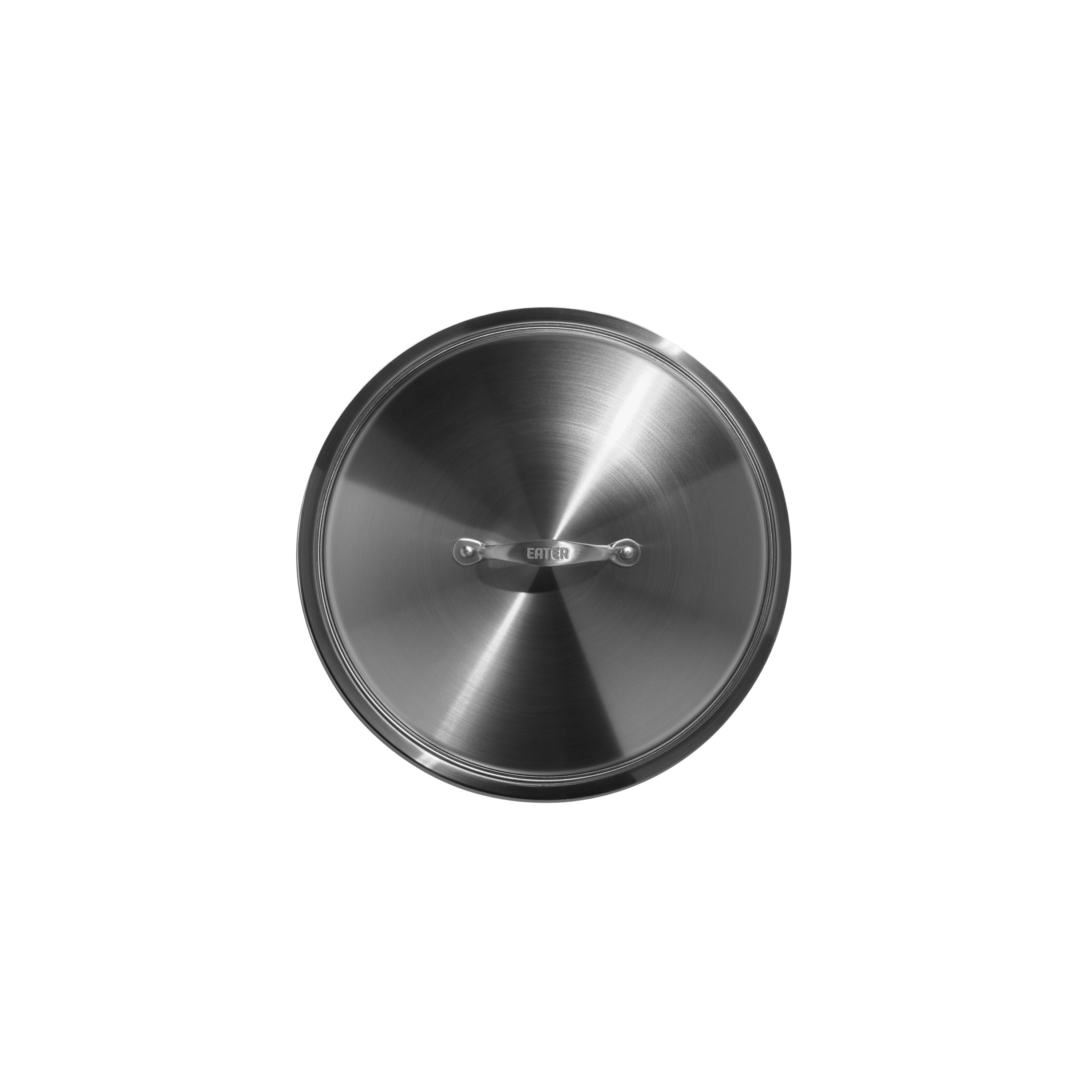 Metallic lid with a brand logo on a white background
