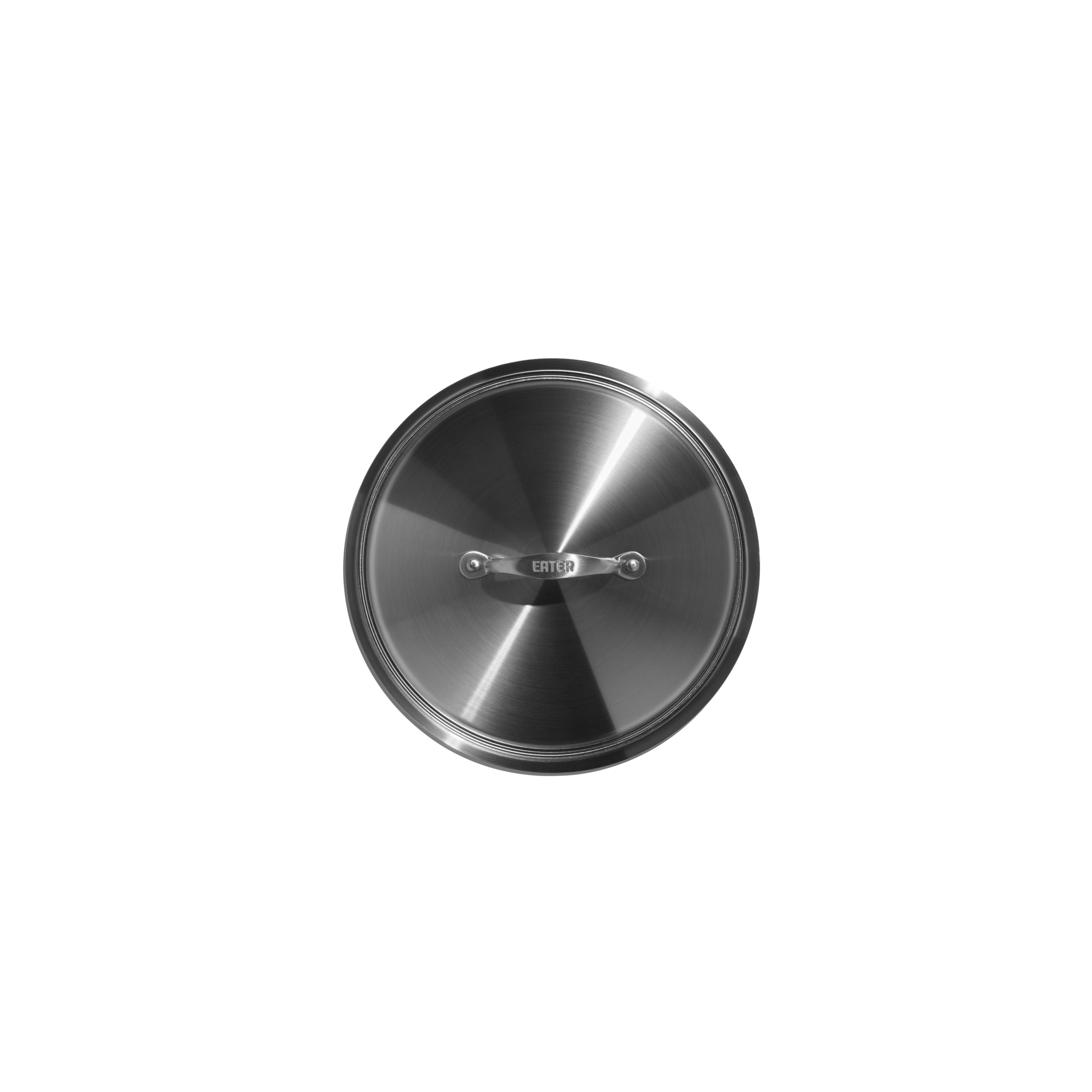 Metallic circular object with a brand logo on a white background