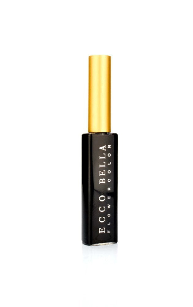 ECCO BELLA Flower Color liquid lipstick in a sleek black tube with a metallic gold cap, shown on a clean white background.