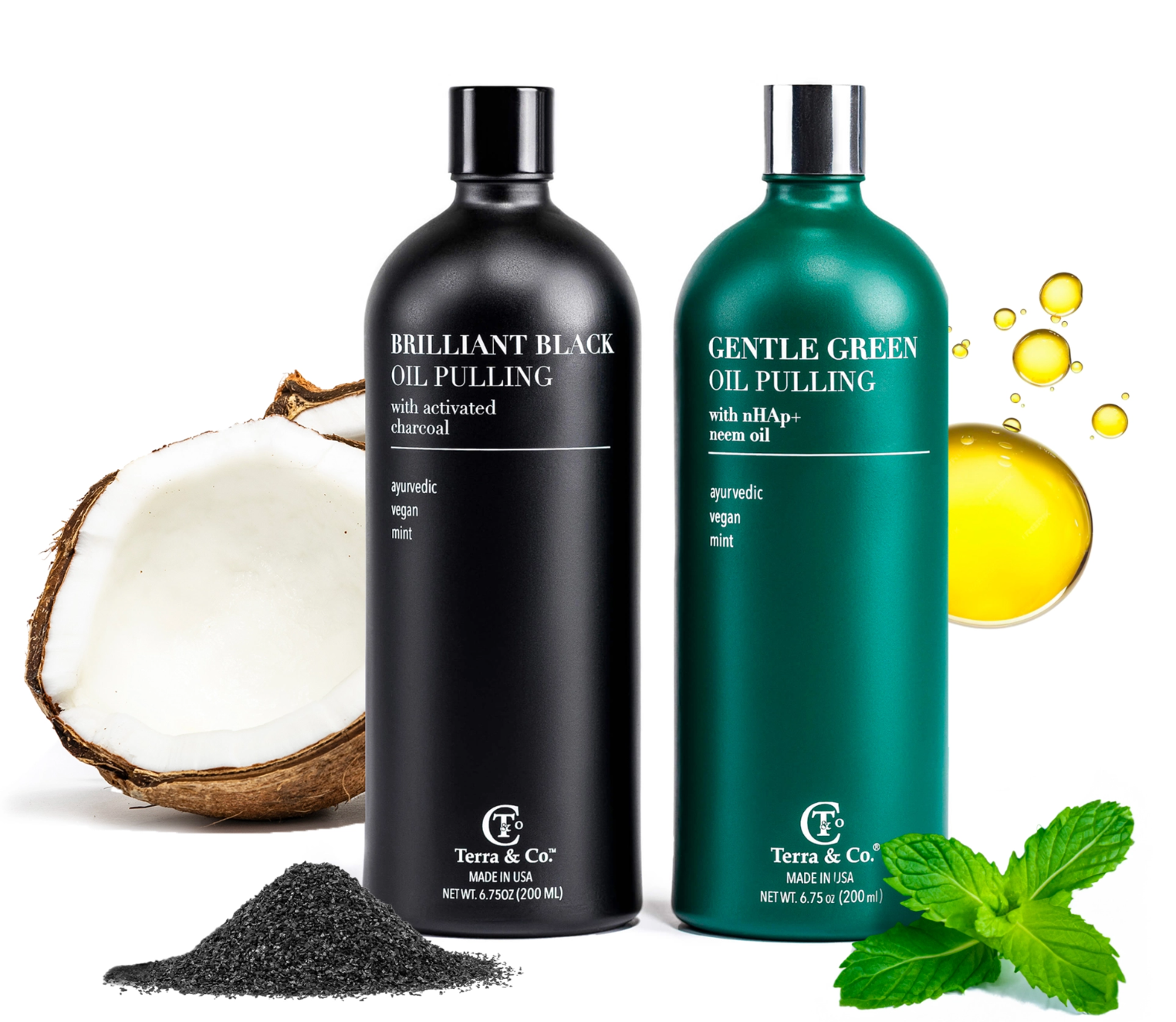 Terra & Co.® Oil Pulling Bundle – Gentle Green + Brilliant Black | Ayurvedic Detox, Enamel Protection & Whitening