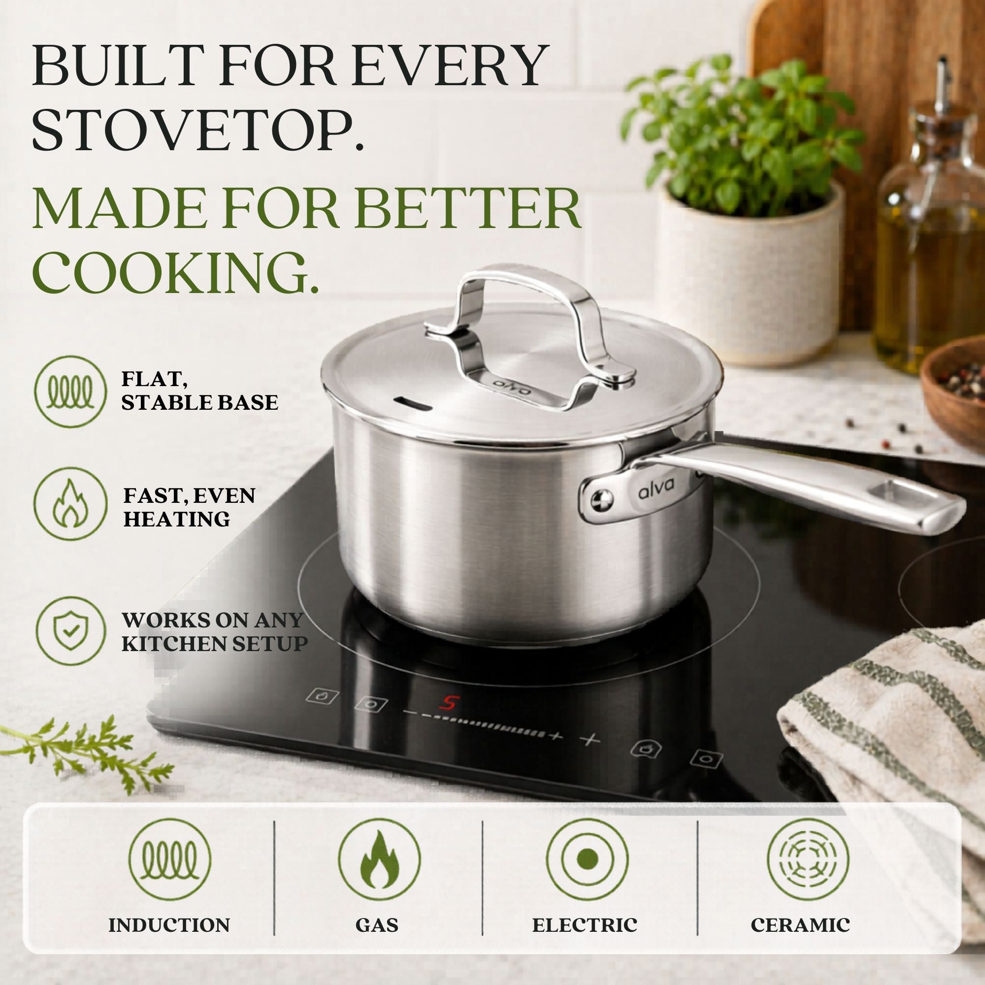 Alva Cookware 5-Ply Stainless Steel Saucepan with Lid