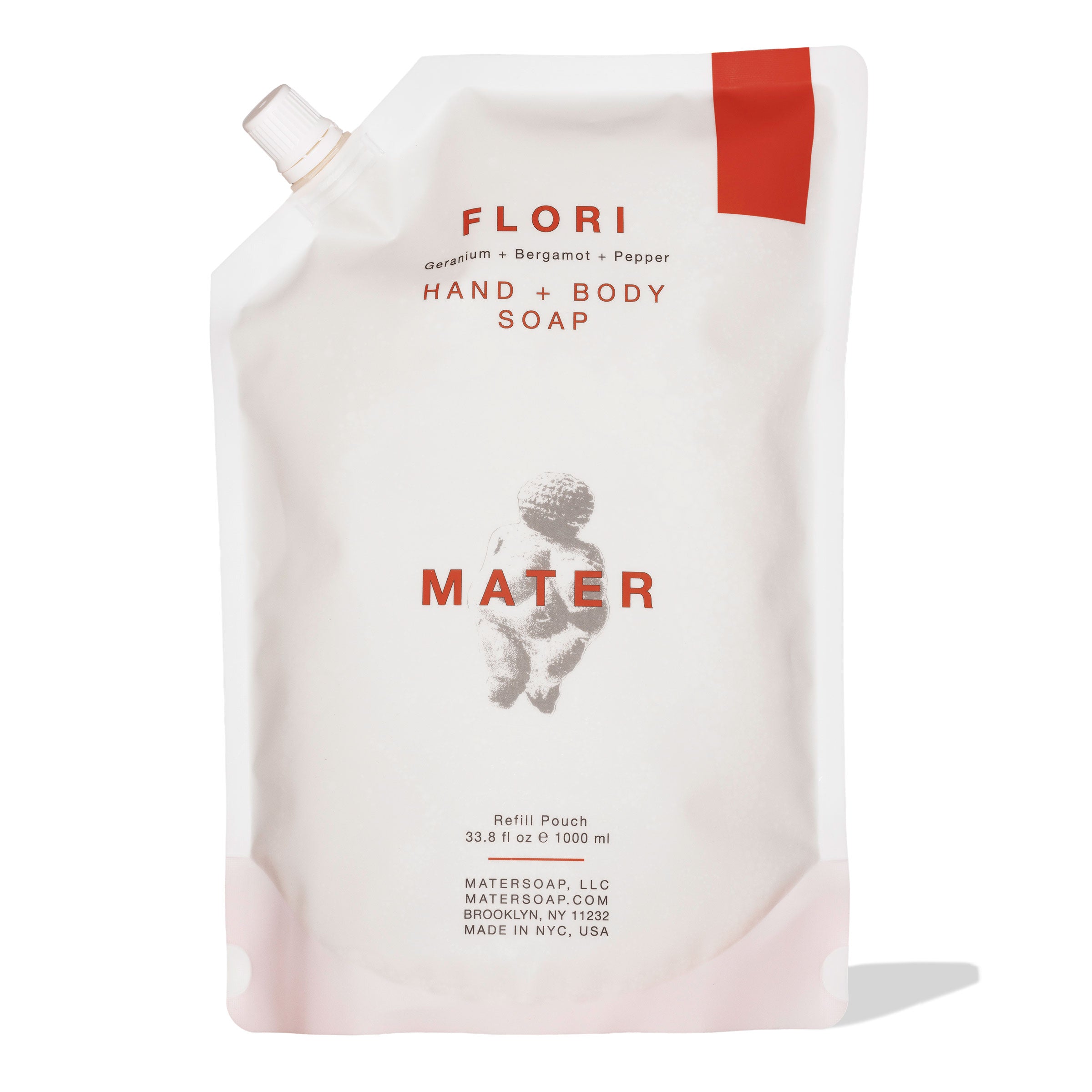 Flori Mater hand and body soap packaging on a white background