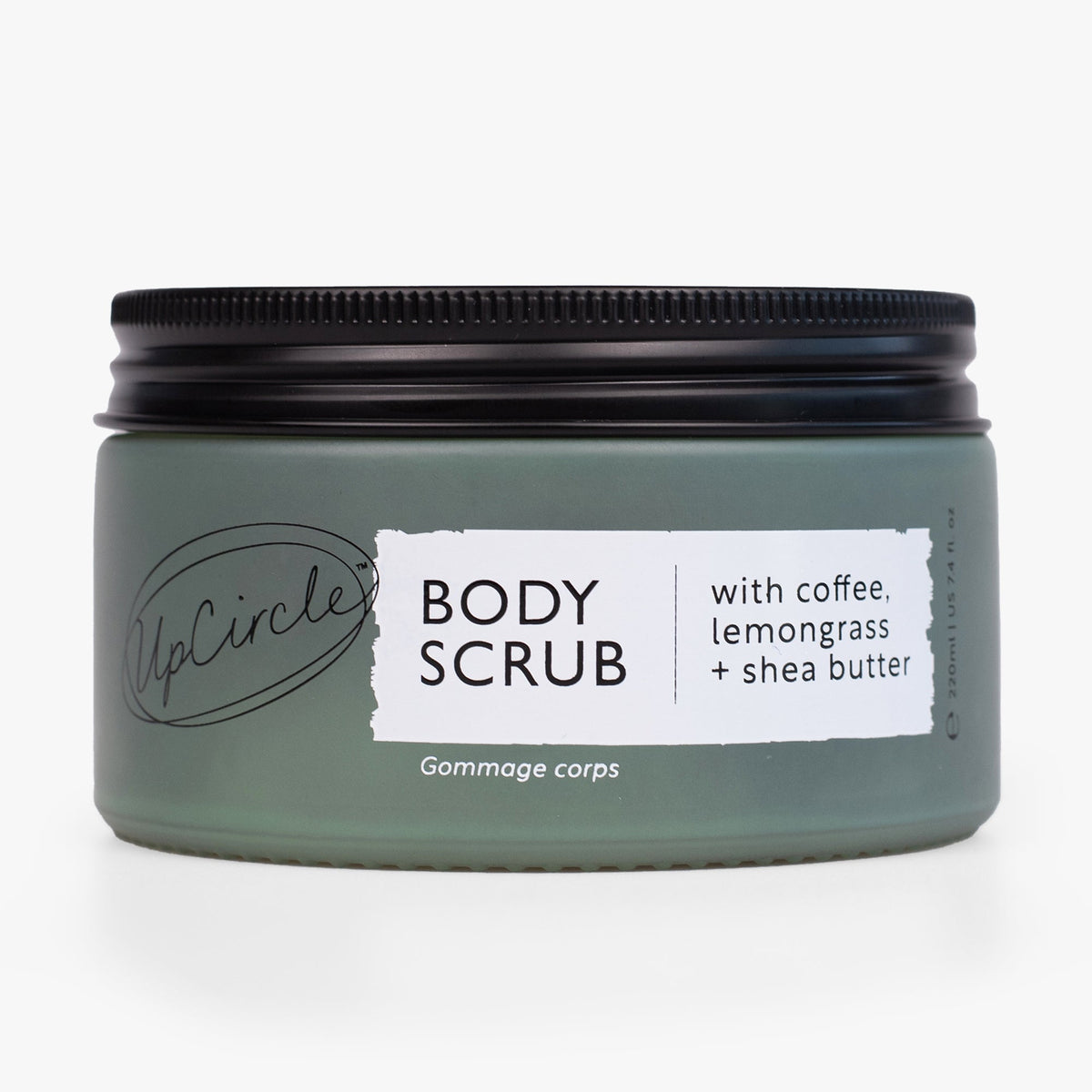 Body scrub container with label on a white background