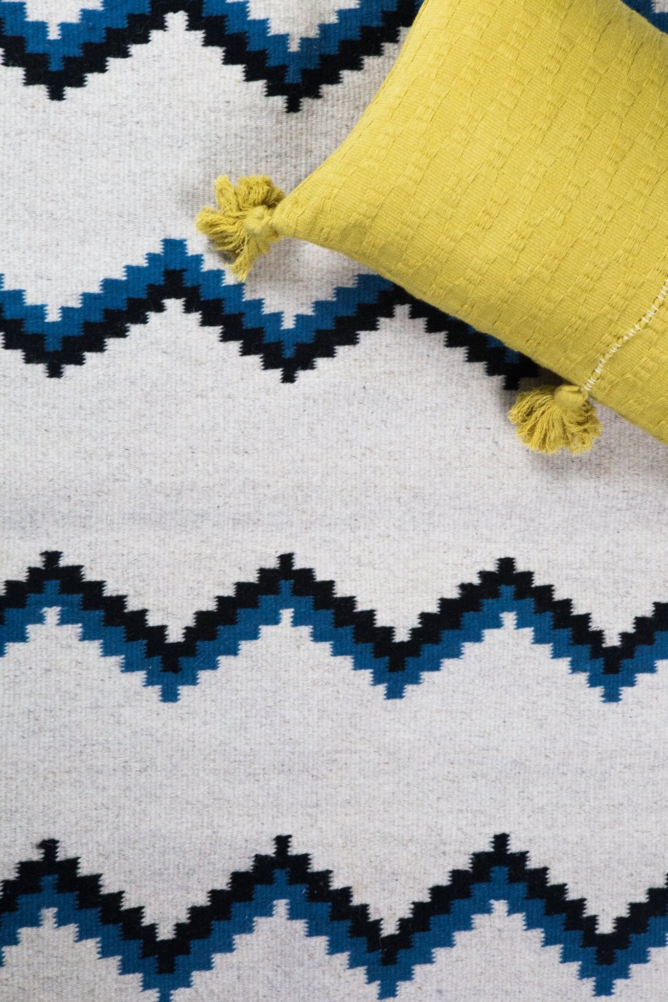 Archive New York Zapotec Blue & Black Zig Zag Rug #6