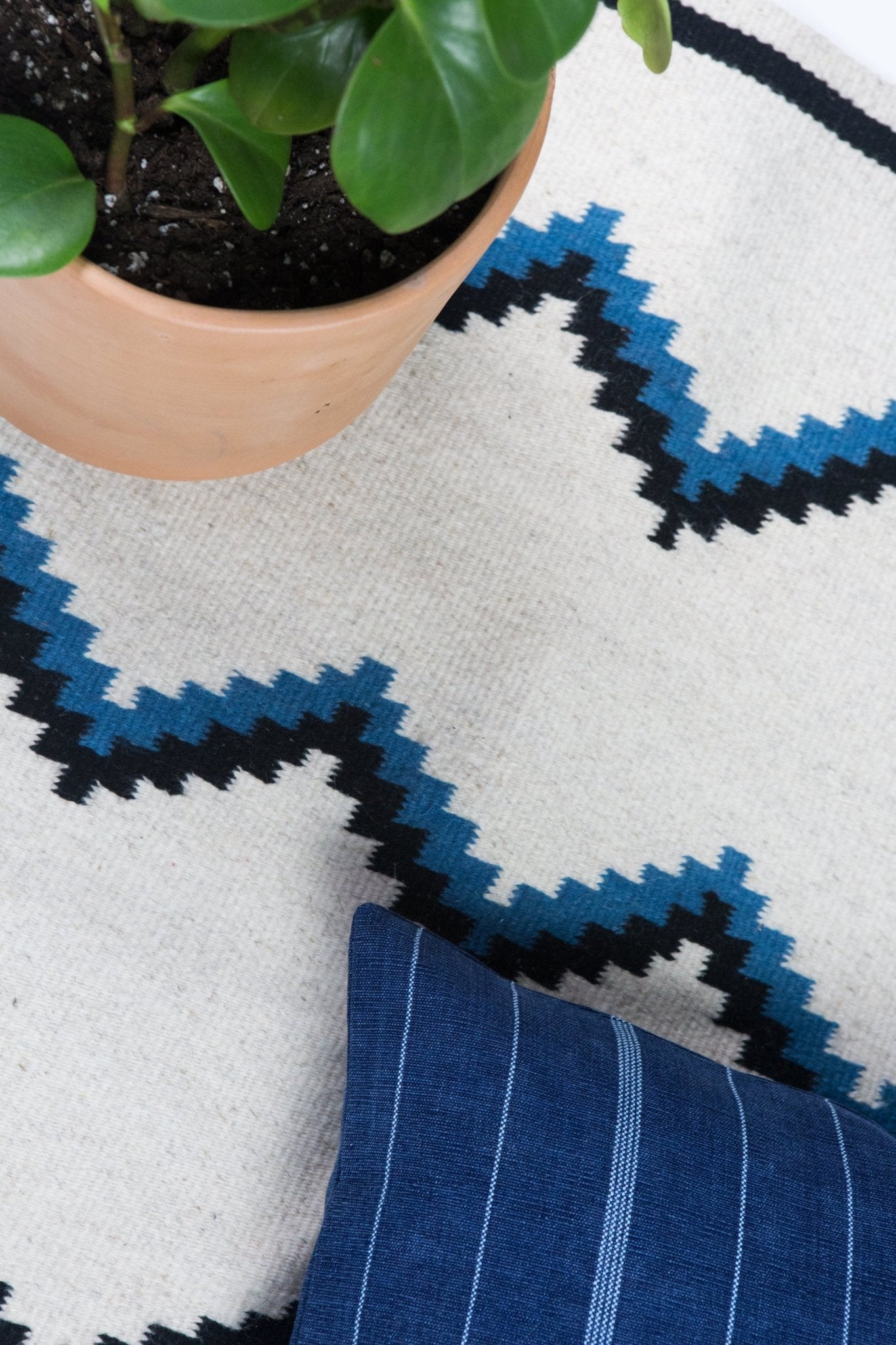 Archive New York Zapotec Blue & Black Zig Zag Rug #6