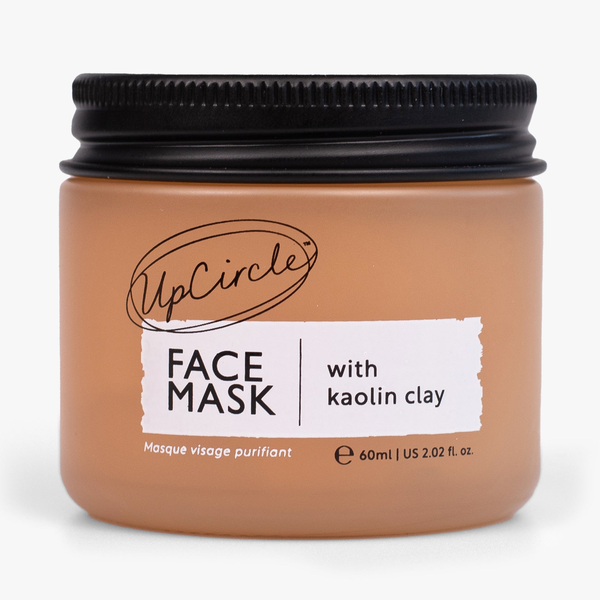 Jar of UpCircle face mask with kaolin clay on a white background