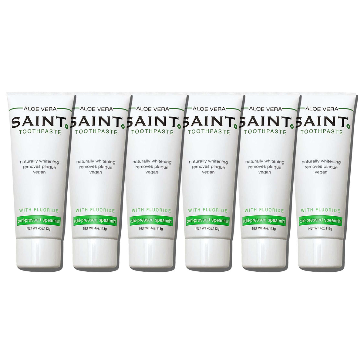SAINT mint fluoride toothpaste packaging
