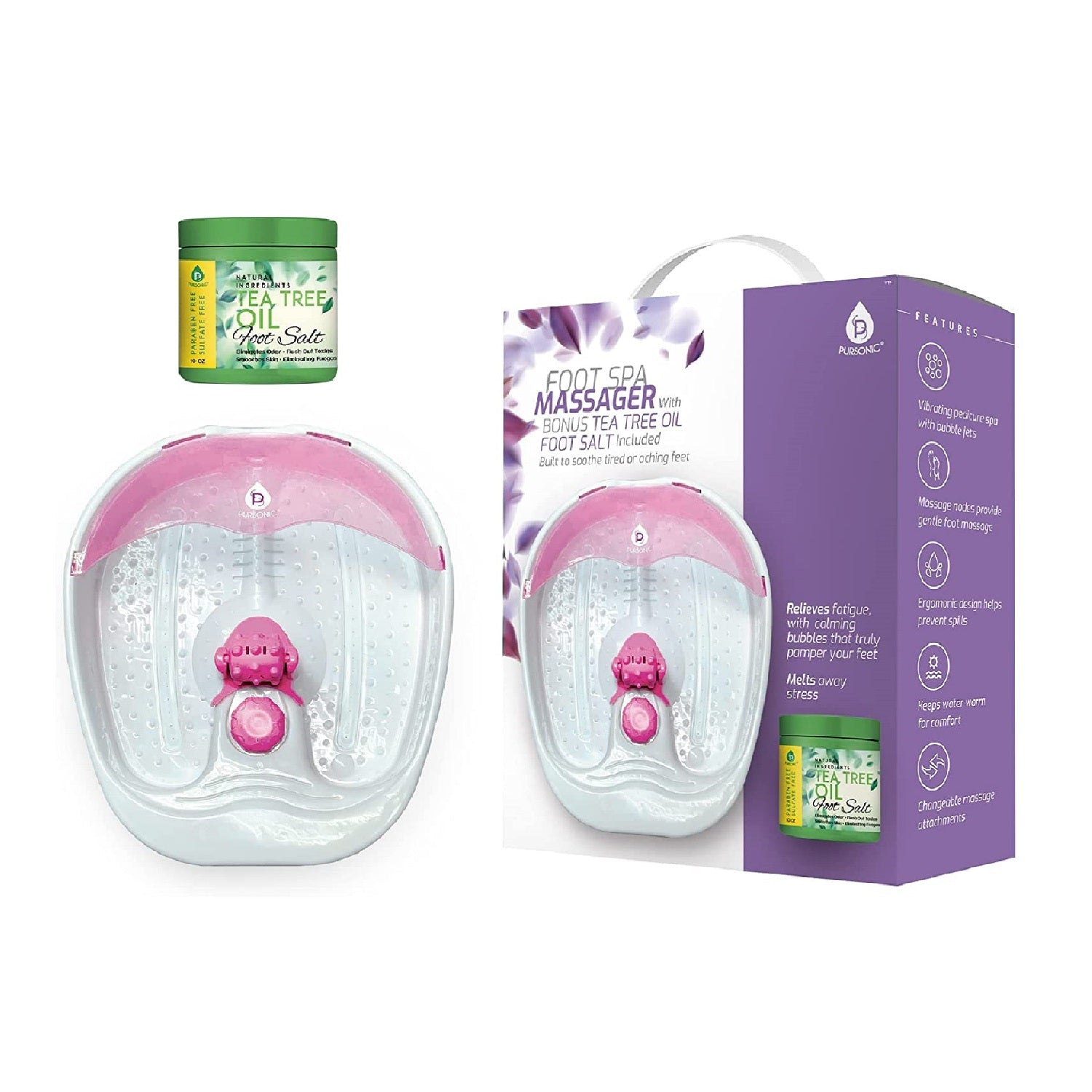 Pursonic Foot Spa Massager with Tea Tree Oil Foot Salt Scrub (Warming Function)