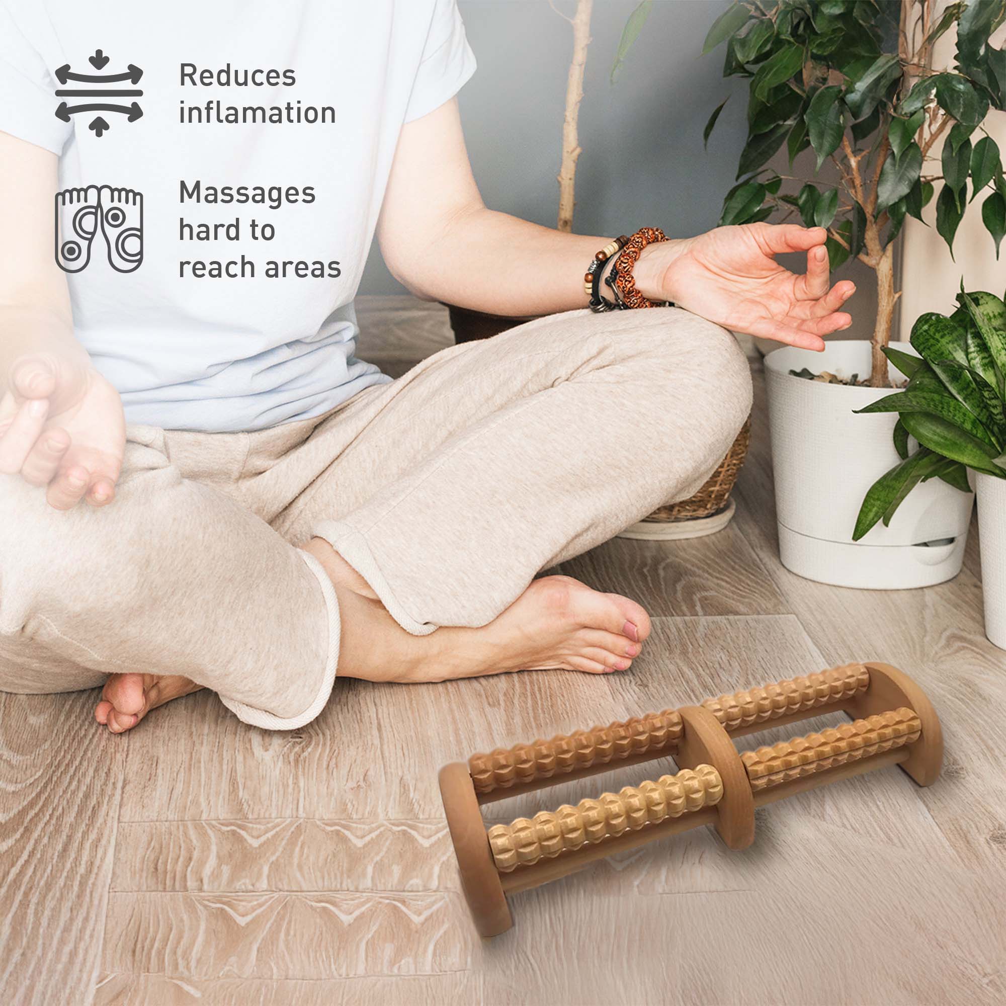 Pursonic Wooden Foot Massager with Dual Rollers
