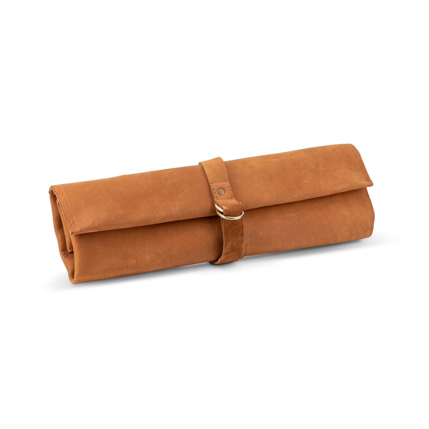 Brown clutch bag with a strap on a white background