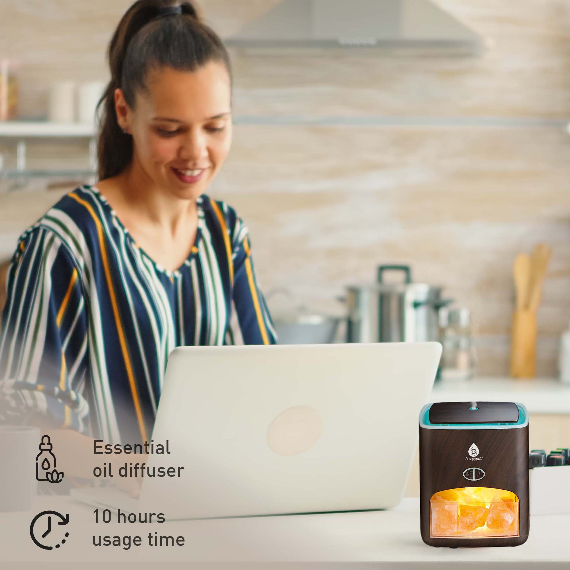 Pursonic Himalayan Salt Diffuser & 14 Pack Essential Oils Set