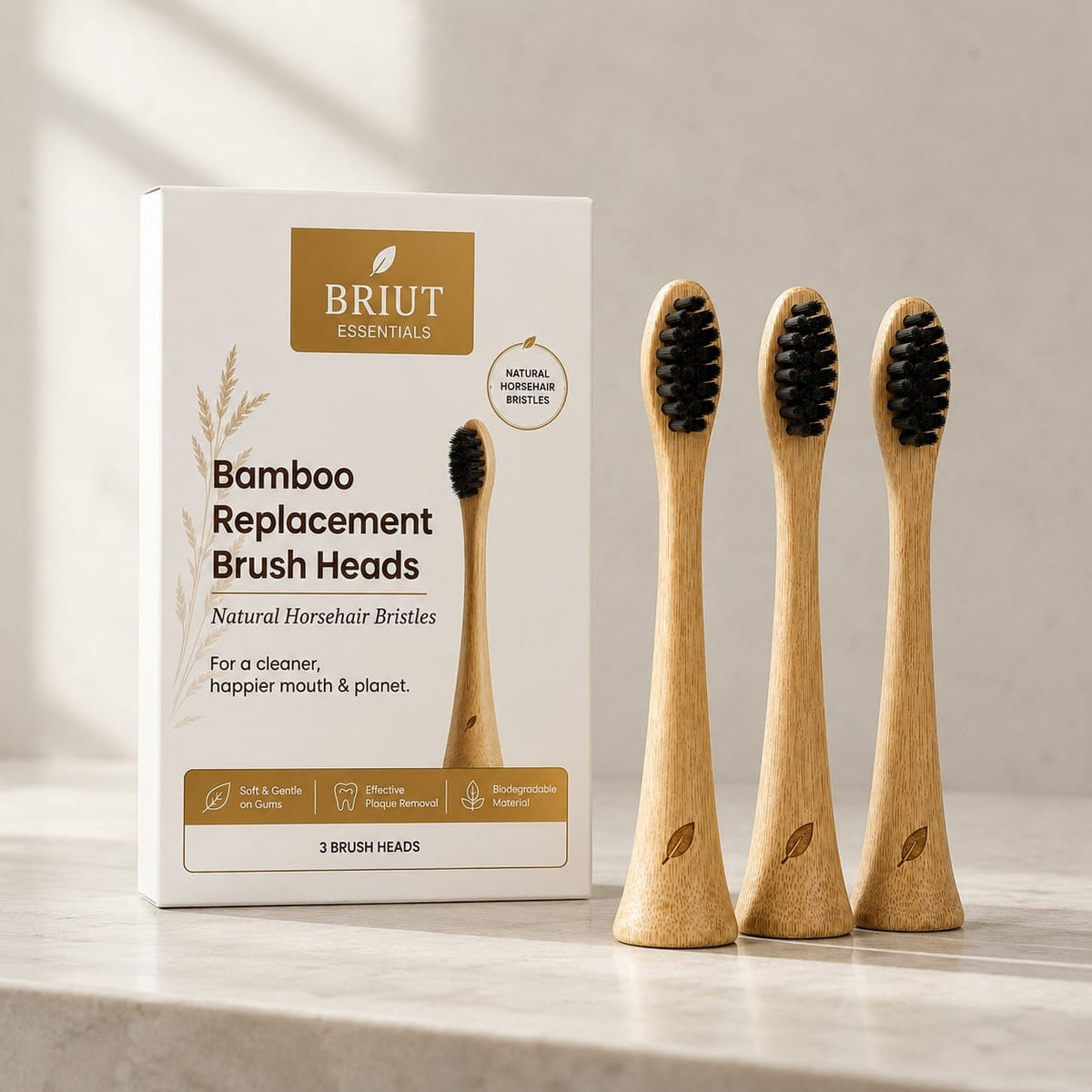 Briut Essentials - Natural Horsehair Replacement Heads (3-Pack)