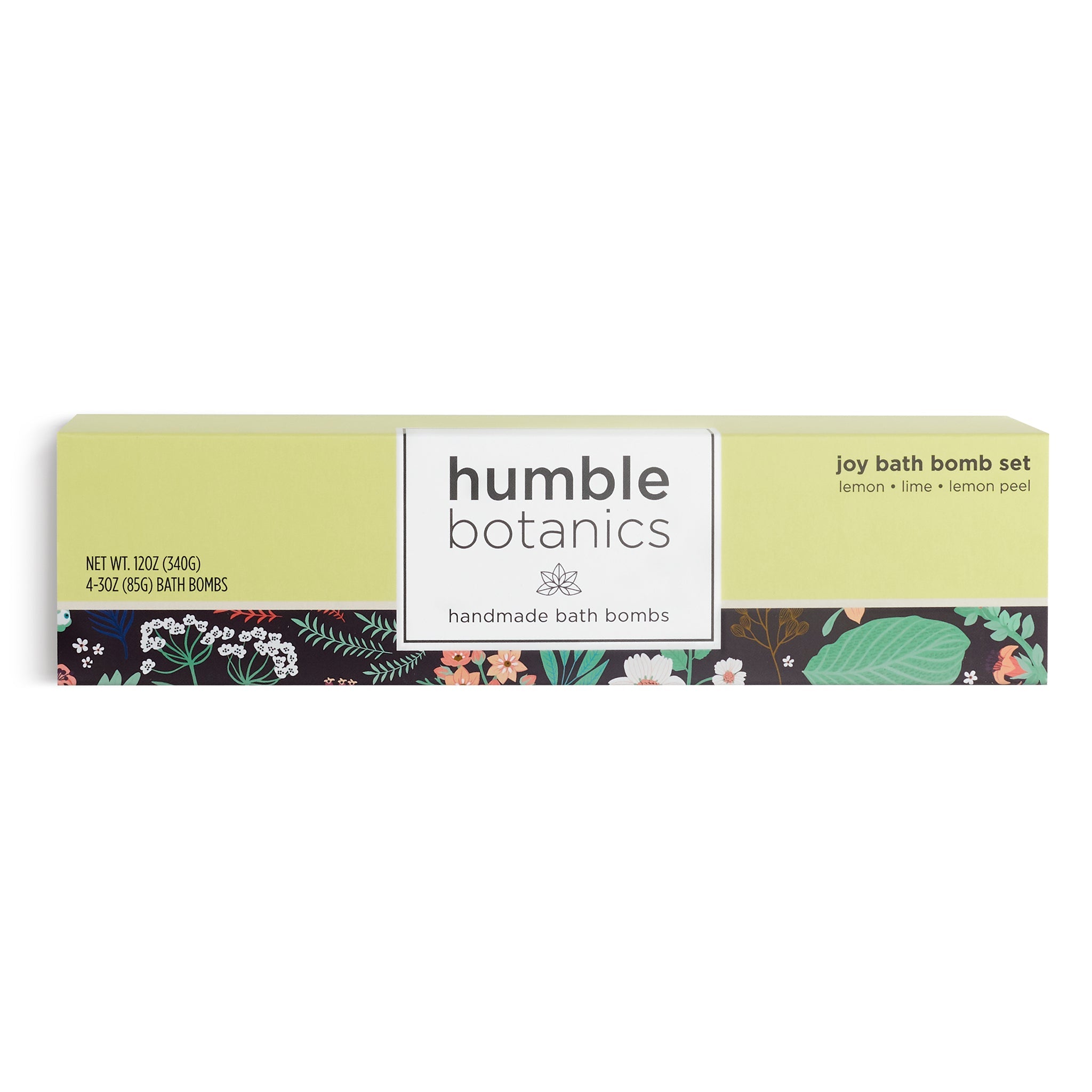 Box of humble botanics bath bombs on a white background