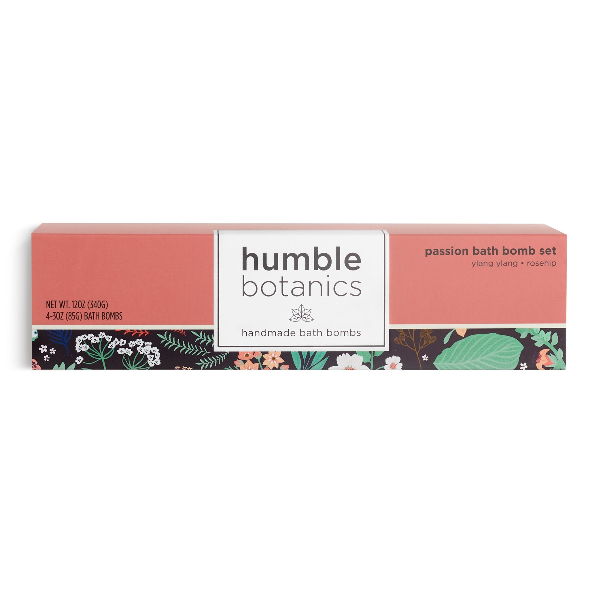 Box of humble botanics bath bombs on a white background