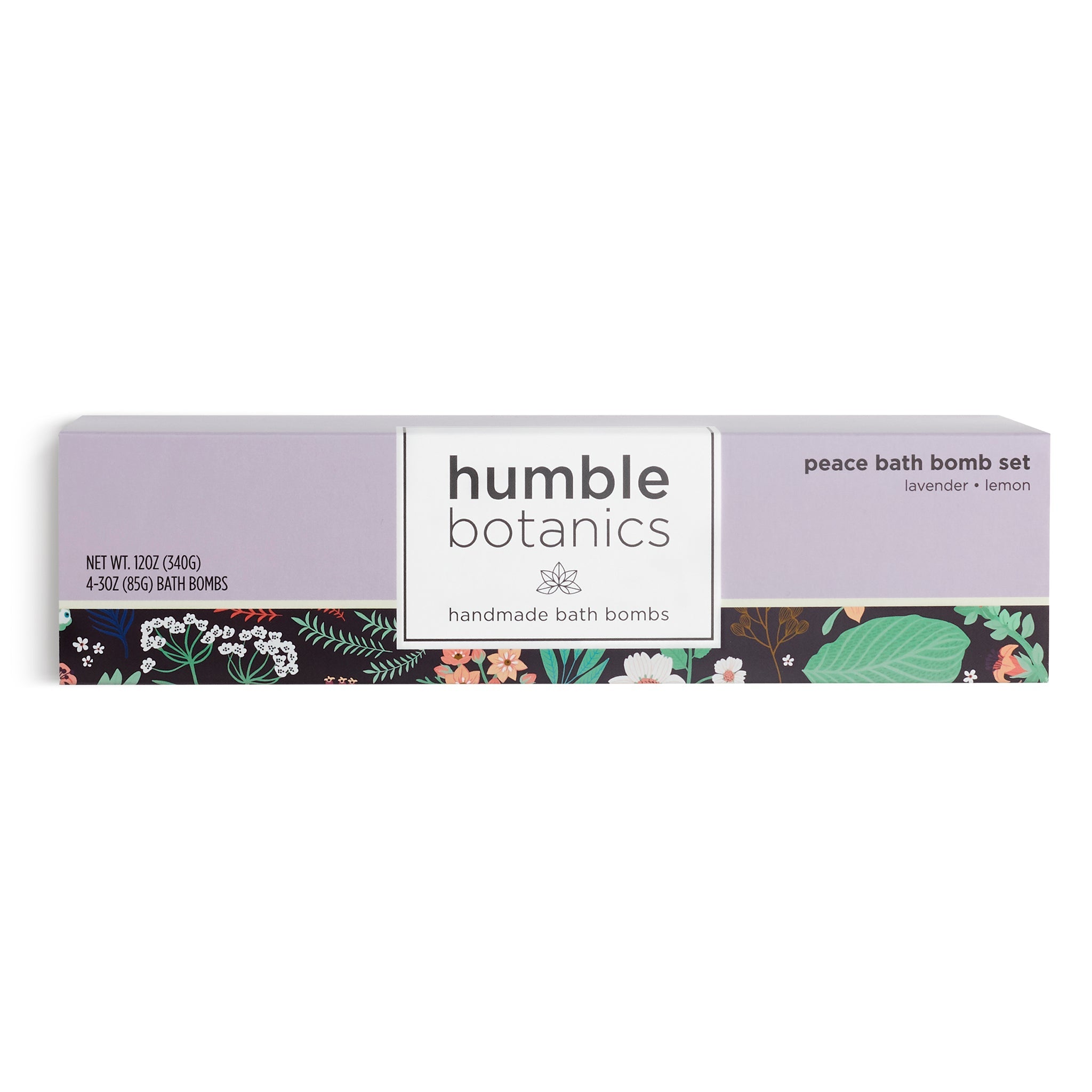 Box of humble botanics bath bombs on a white background