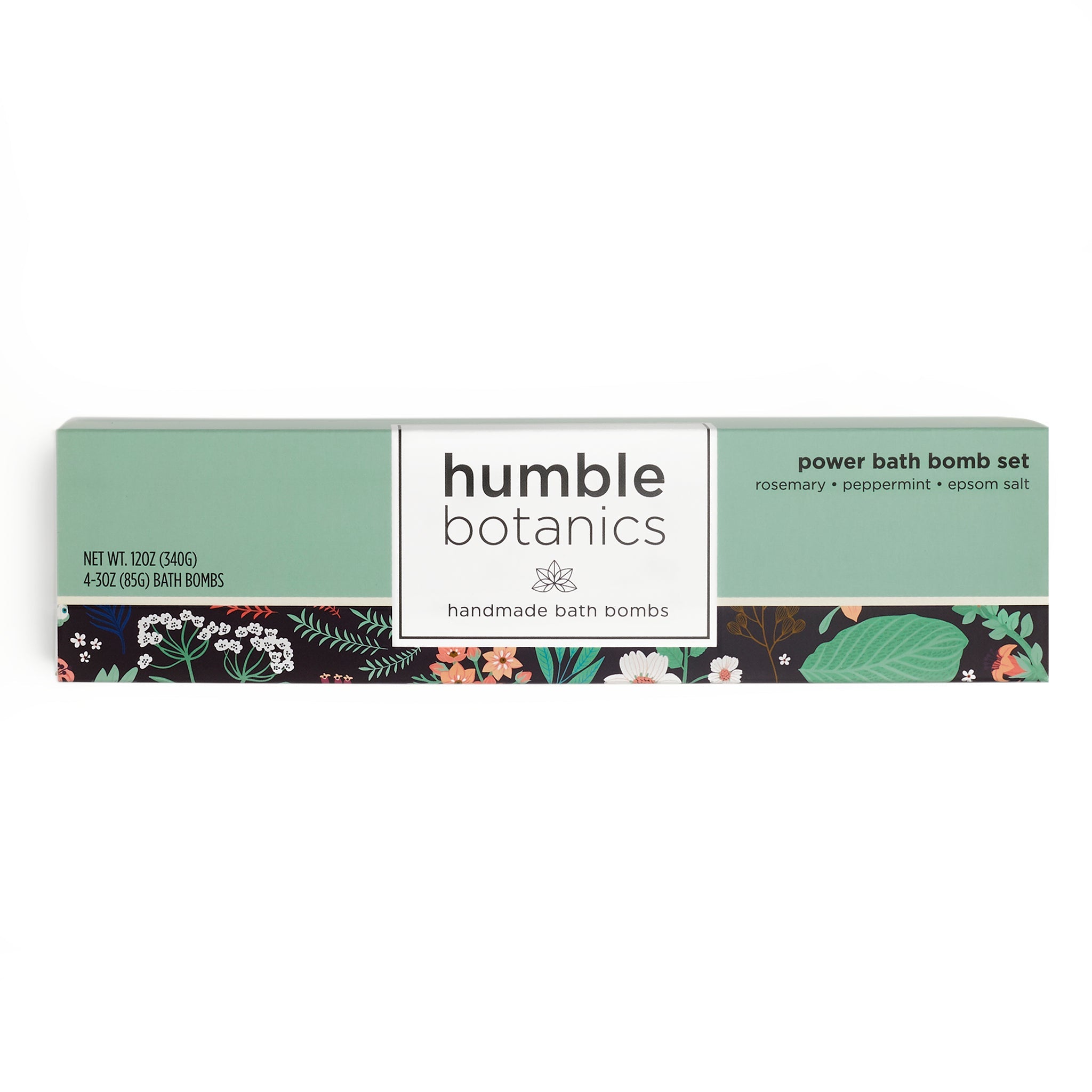 Box of humble botanics bath bombs on a white background
