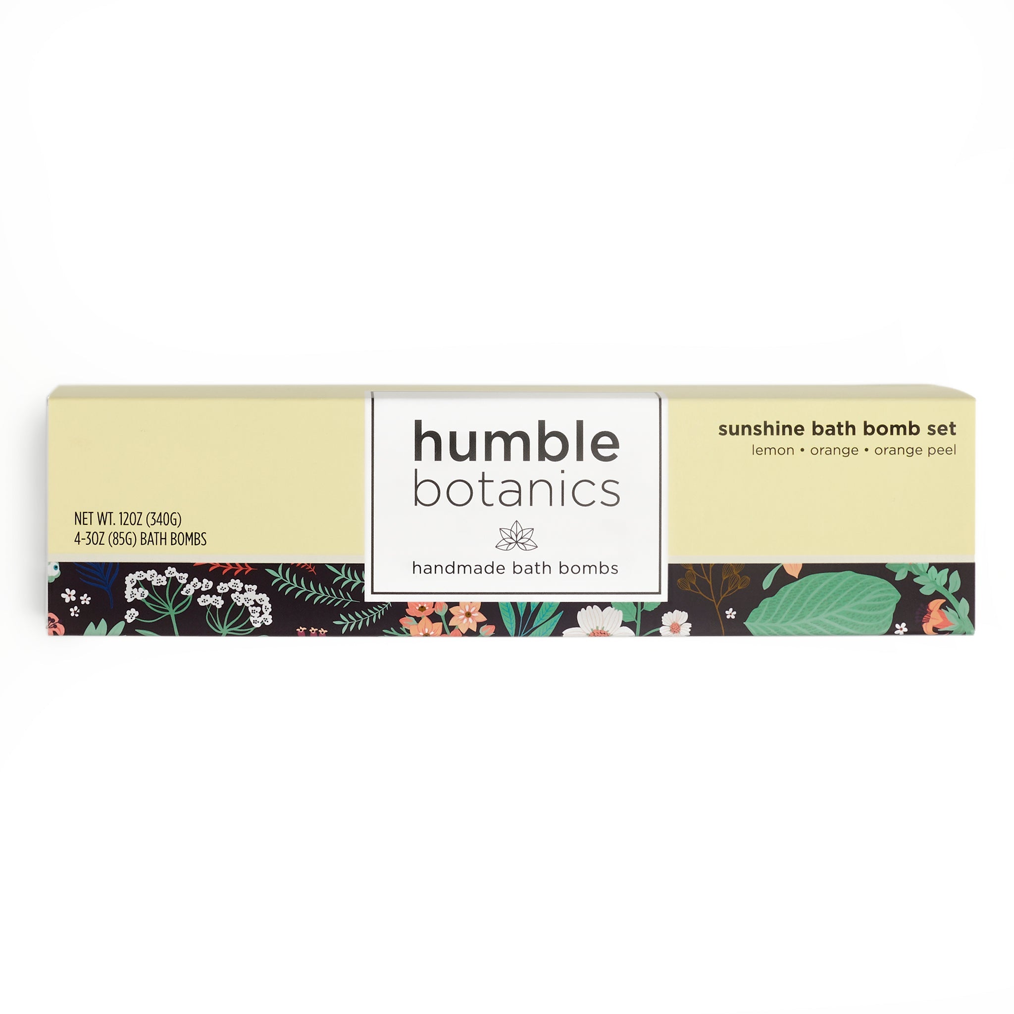 Box of humble botanics sunshine bath bomb set on a white background