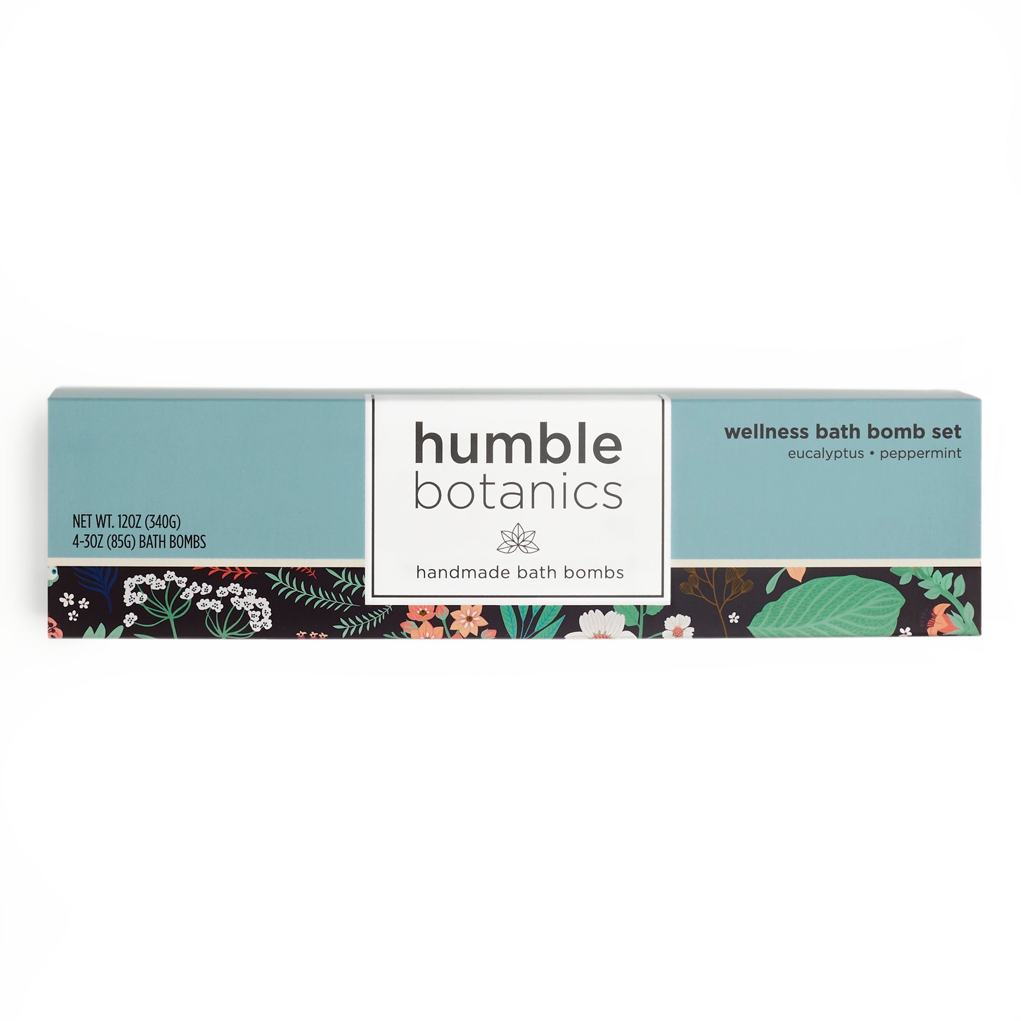 Box of humble botanics wellness bath bomb set on a white background