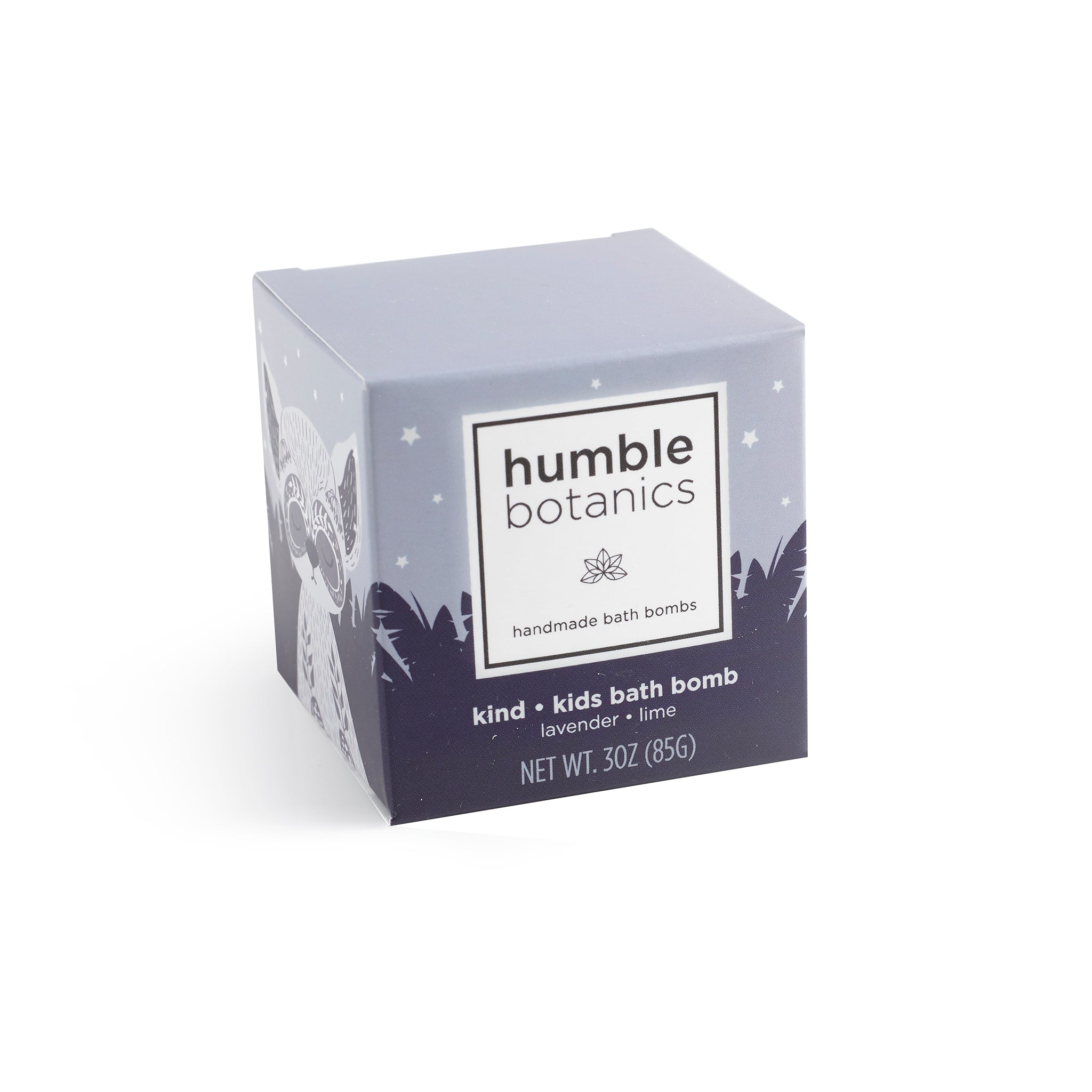 Box of humble botanics kids bath bombs on a white background