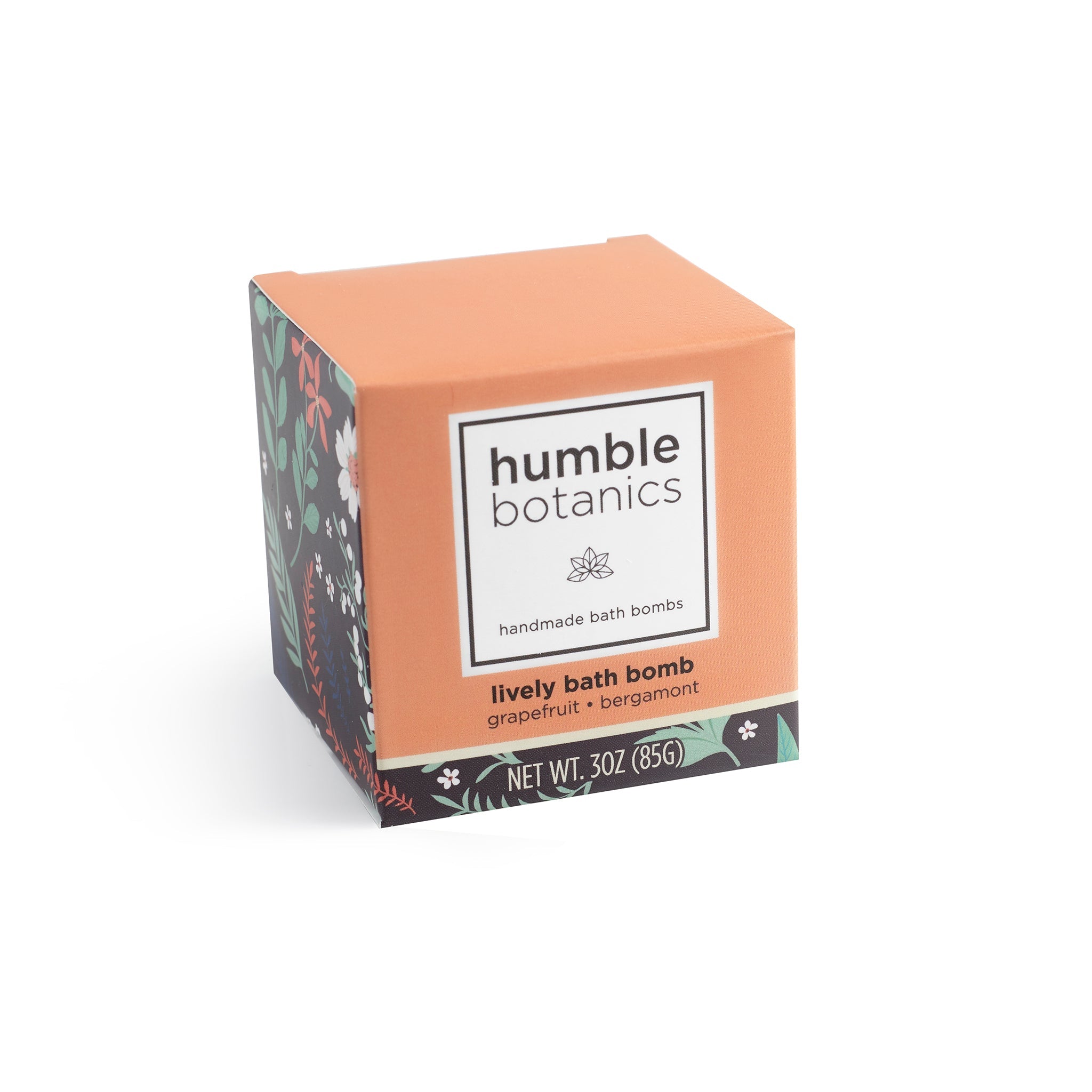 Box of humble botanics lively bath bomb on a white background