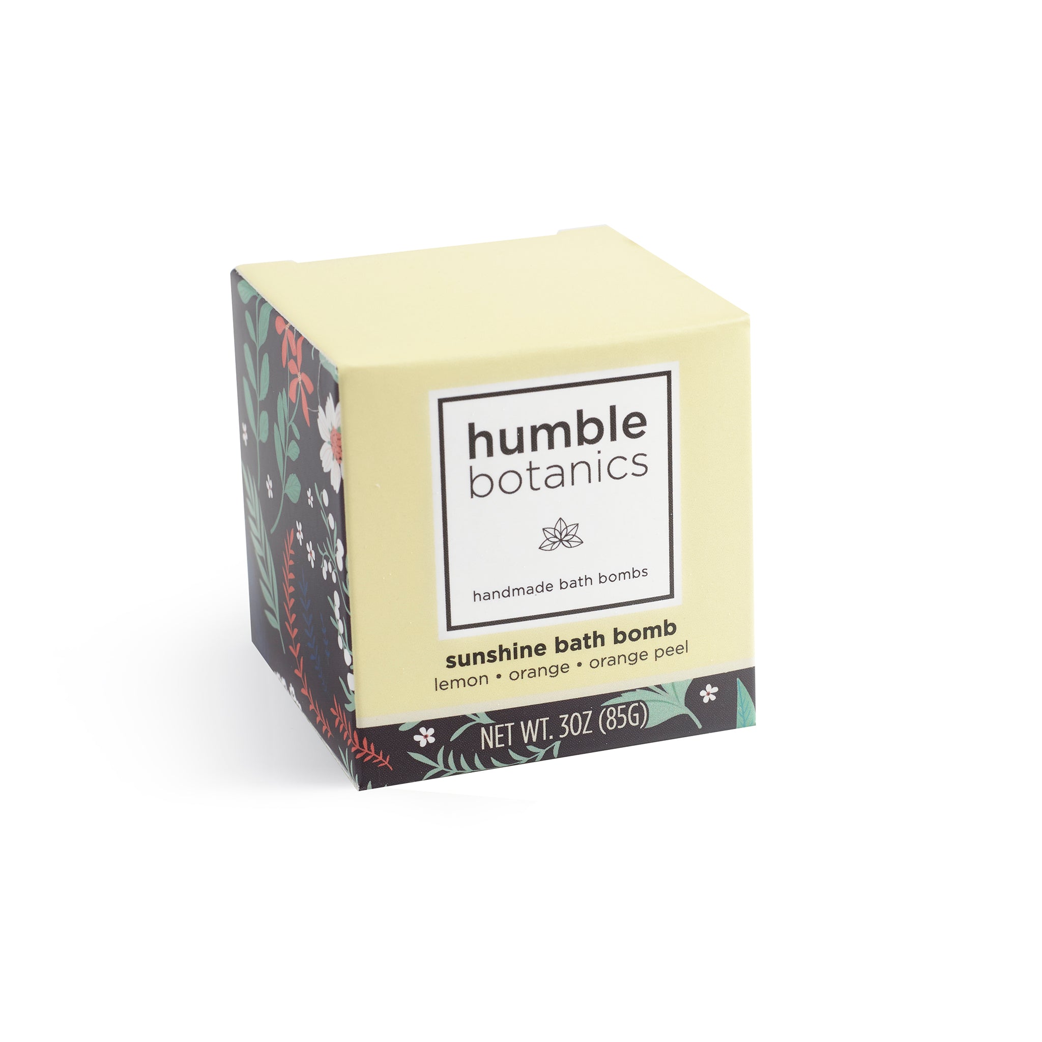 Box of humble botanics sunshine bath bomb on a white background