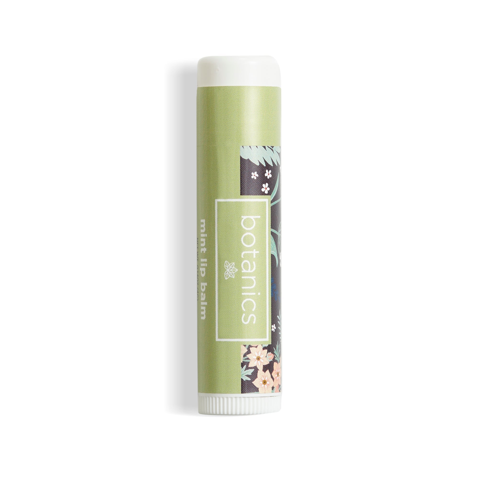 Lip balm with 'botanics' branding on a white background