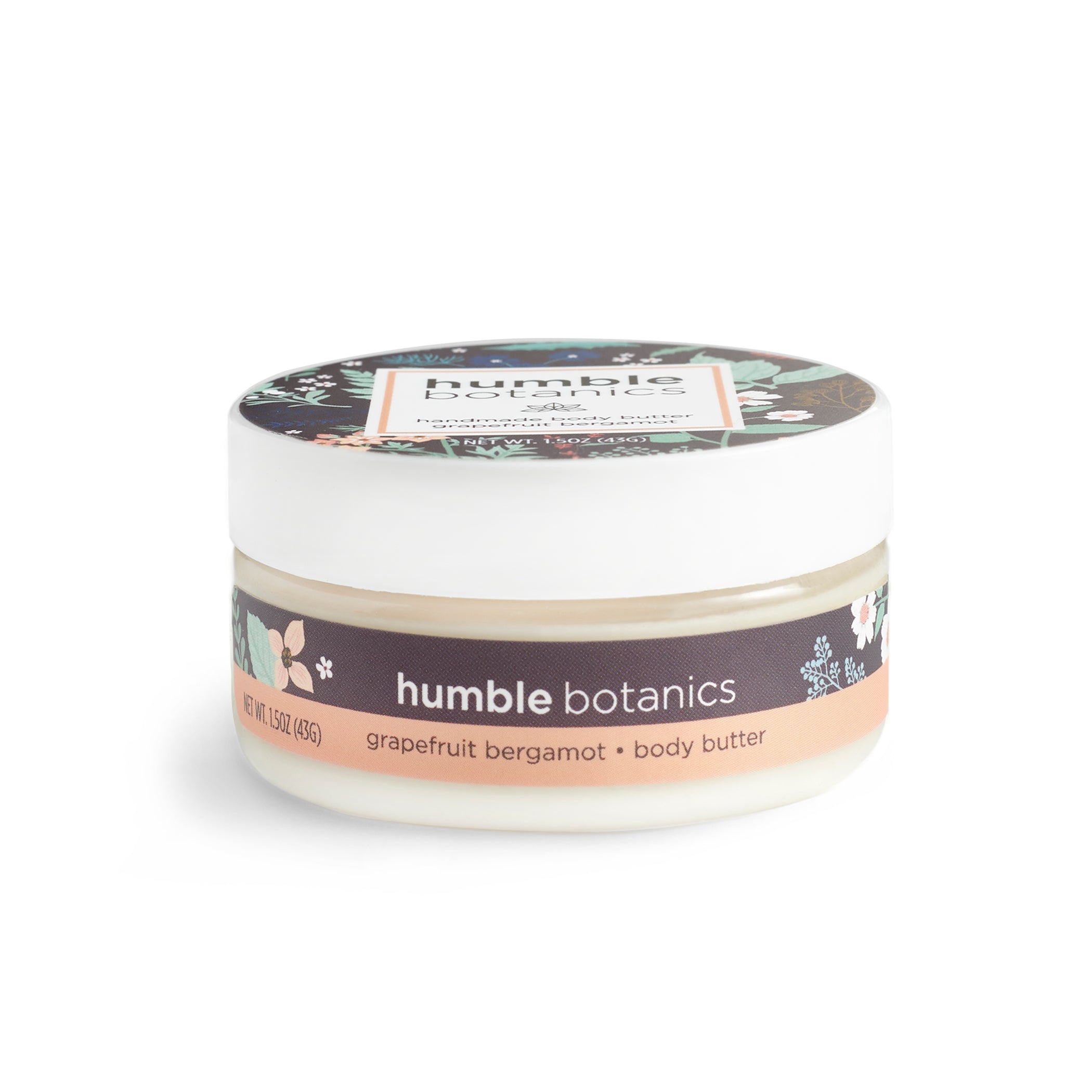 Humble Botanics grapefruit bergamot body butter jar on a white background