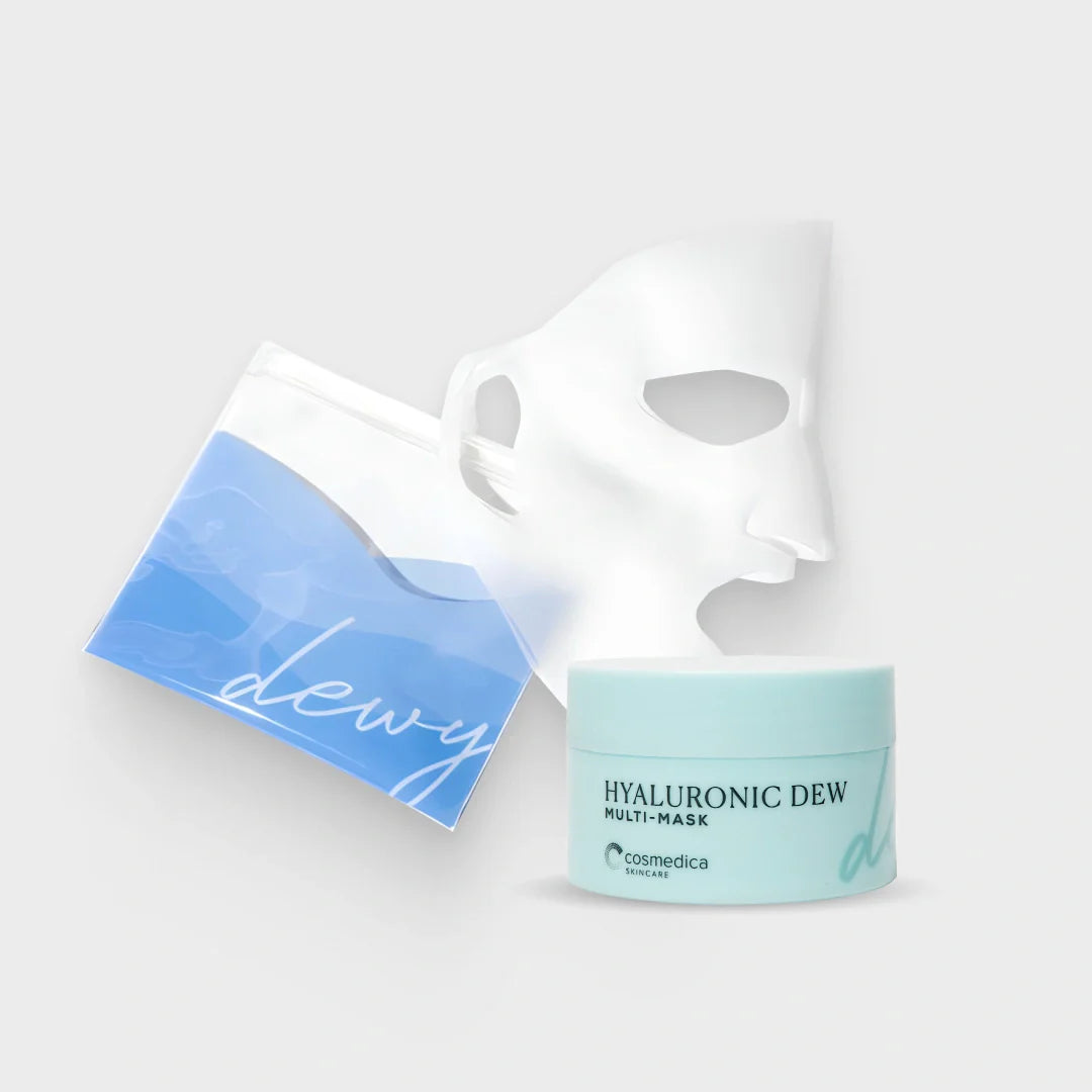 Cosmetic mask with packaging on a light gray background