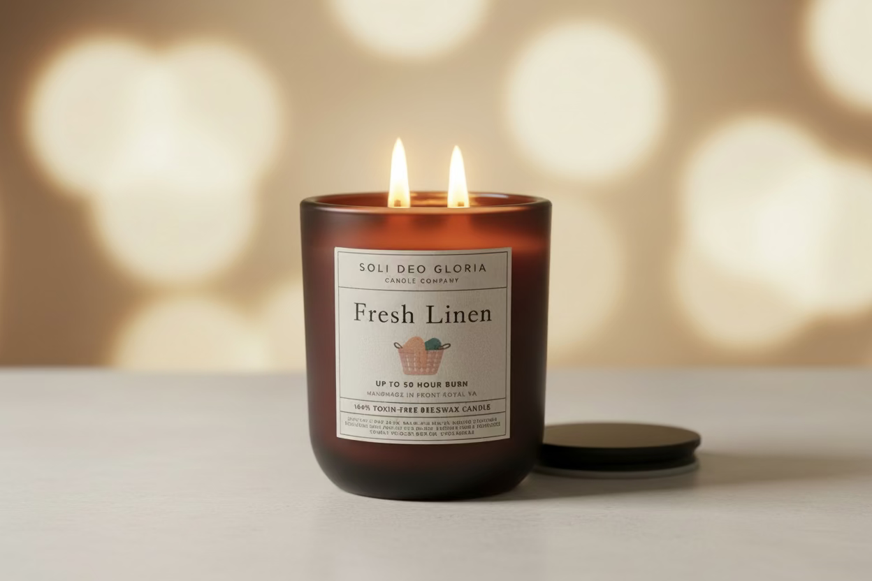Soli Deo Gloria Candle Company Fresh Linen Beeswax Candle | Organic Essential Oil Infused