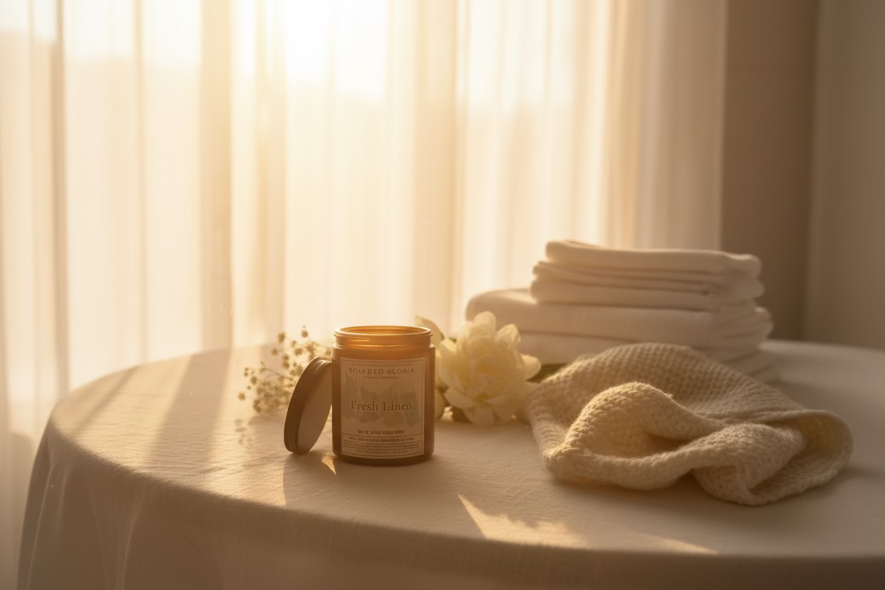 Soli Deo Gloria Candle Company Fresh Linen Beeswax Candle | Organic Essential Oil Infused