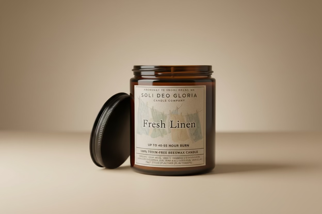 Soli Deo Gloria Candle Company Fresh Linen Beeswax Candle | Organic Essential Oil Infused