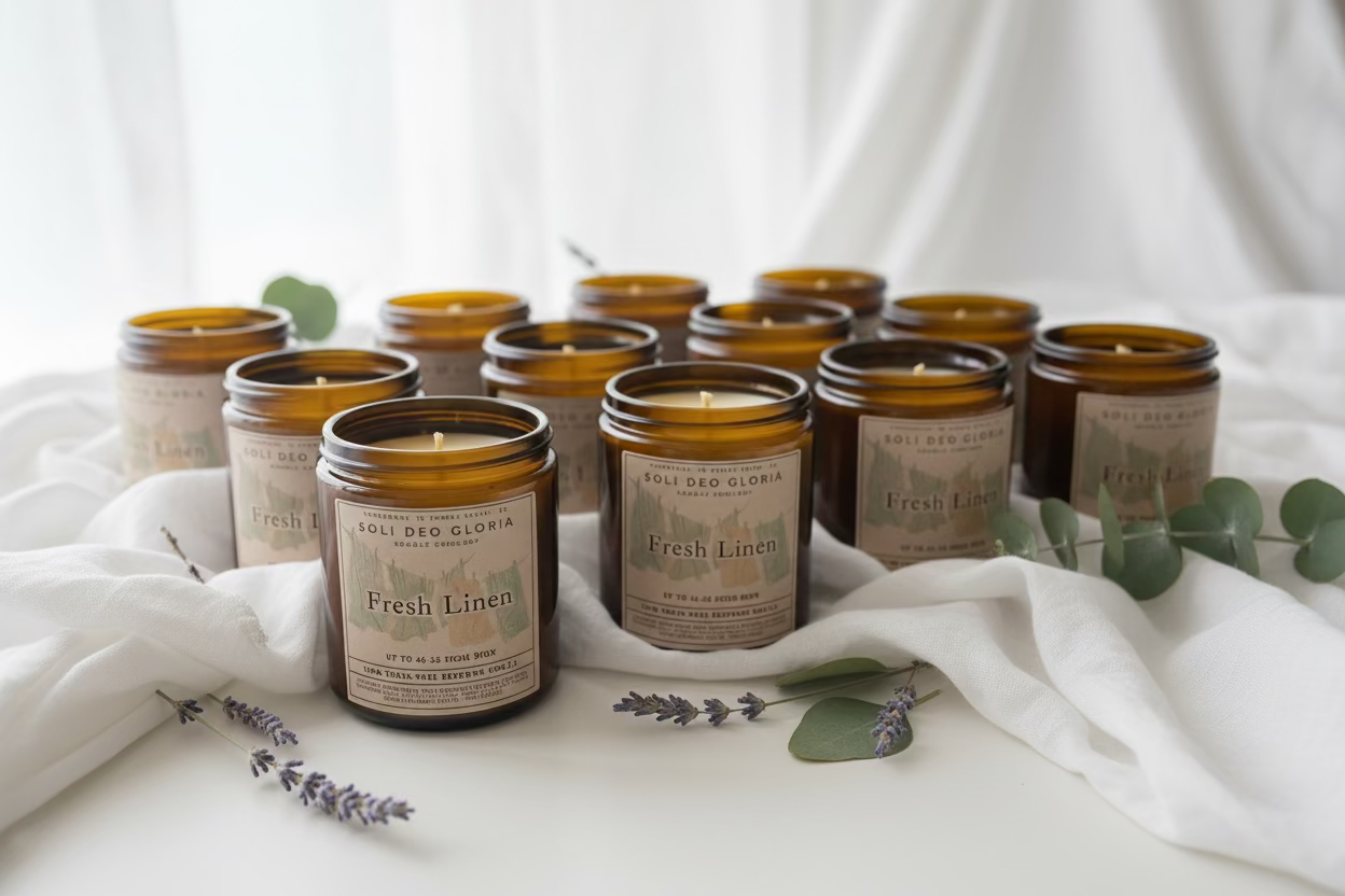 Soli Deo Gloria Candle Company Fresh Linen Beeswax Candle | Organic Essential Oil Infused