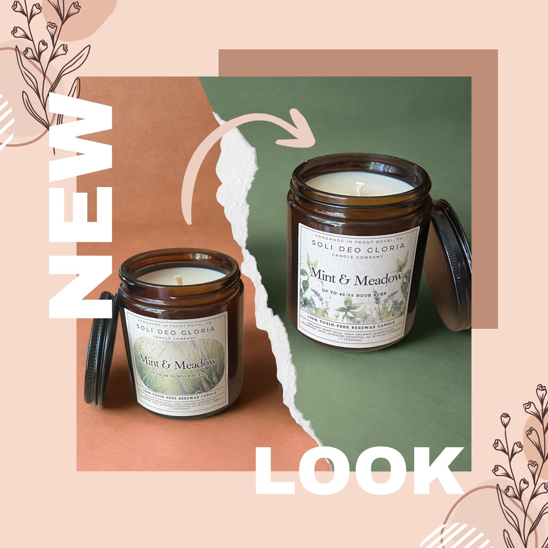 Soli Deo Gloria Candle Company Mint & Meadow Beeswax Candle | Organic Essential Oil Infused