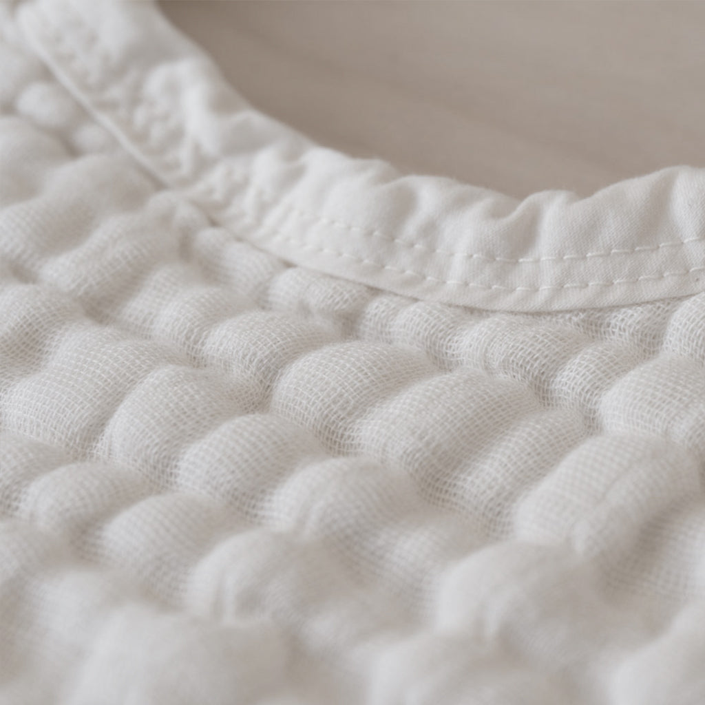 Close-up of a textured white fabric surface