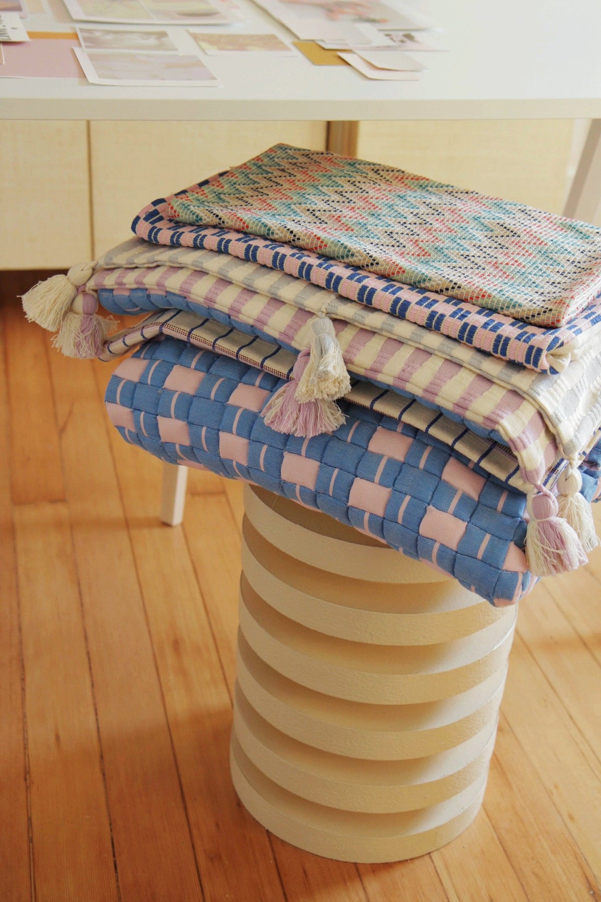 Archive New York Quilted Sujani Throw Blanket - Soft Pink and Blue