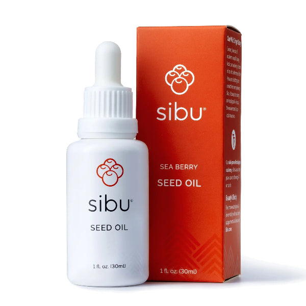 Sibu seed oil bottle and packaging on a white background