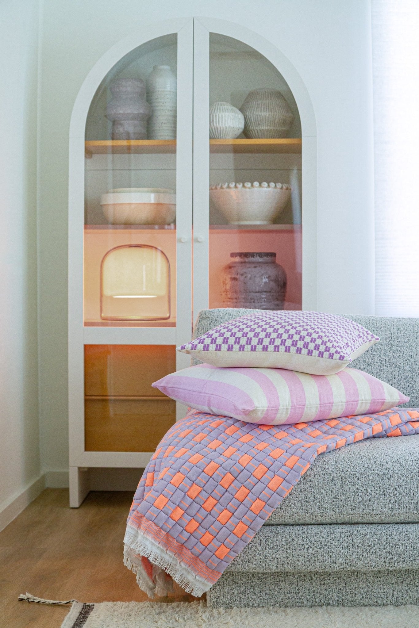 Backordered: Archive New York Quilted Sujani Throw Blanket - Pastel Lilac and Neon Orange