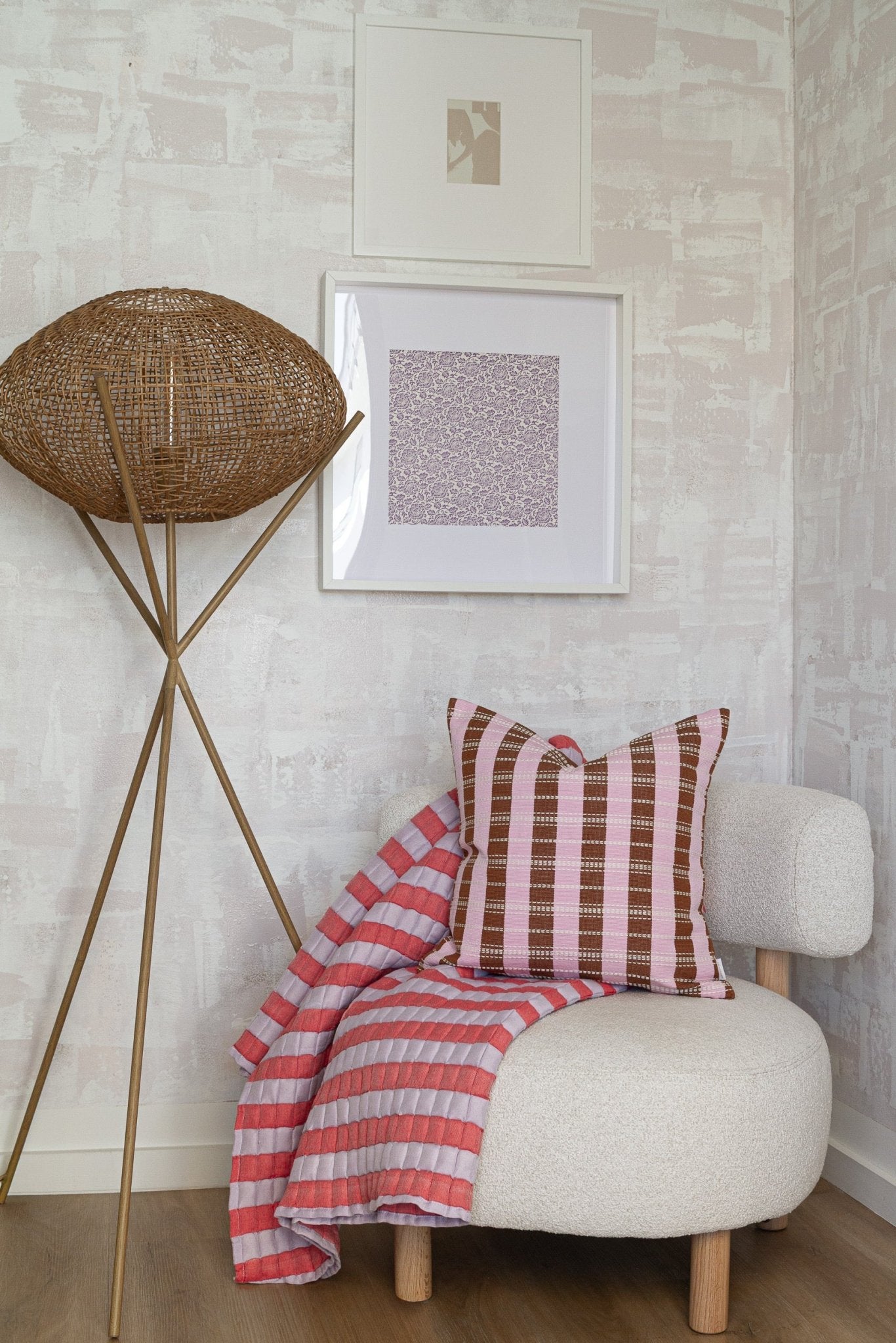 Archive New York Quilted Sujani Throw Blanket - Soft Lilac and Red