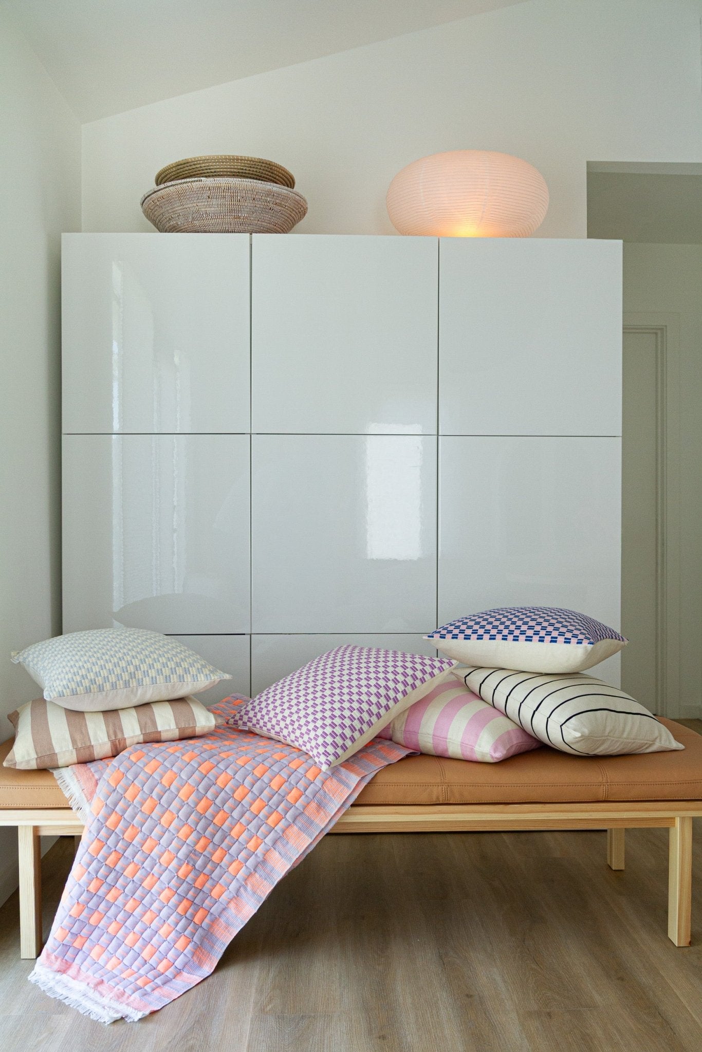 Backordered: Archive New York Quilted Sujani Throw Blanket - Pastel Lilac and Neon Orange